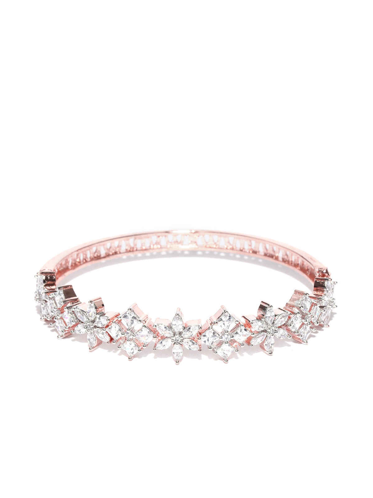 Priyaasi Rose Gold-Plated American Diamond Bracelet In Floral Pattern