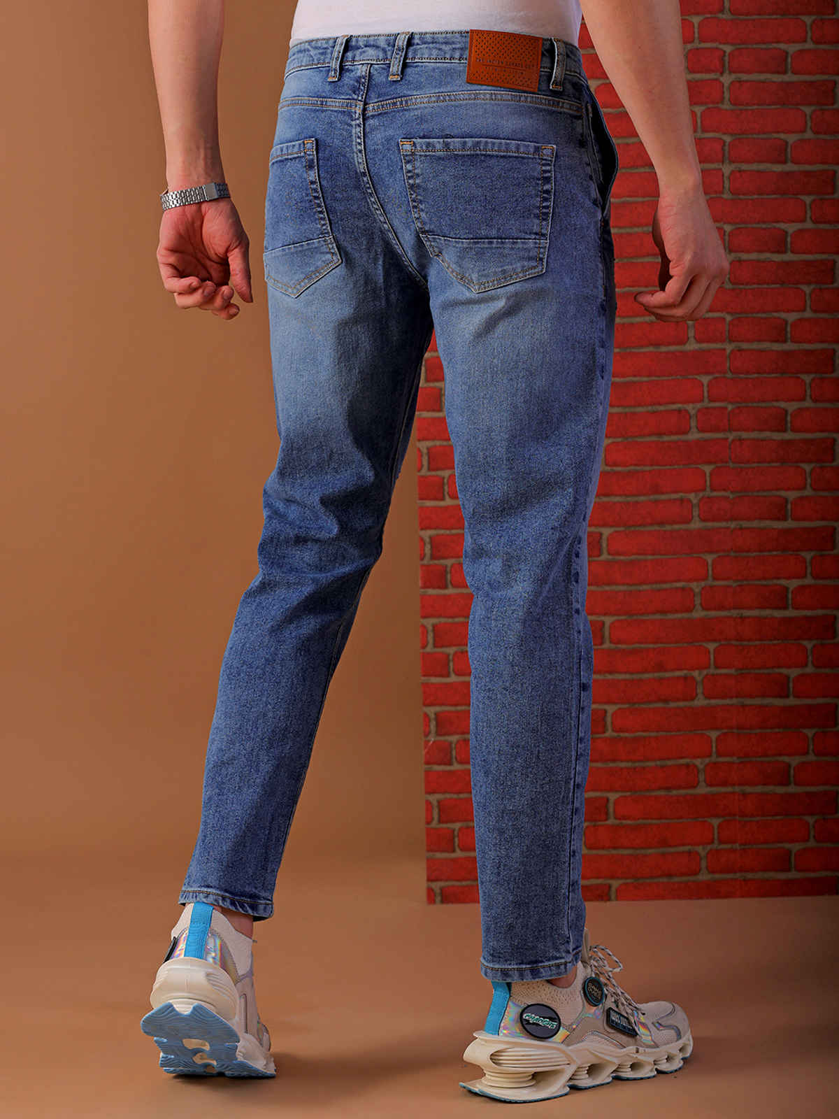 The Indian Garage Co Men's Slim Fit Solid Casual Textured Jeans | Blue - 32