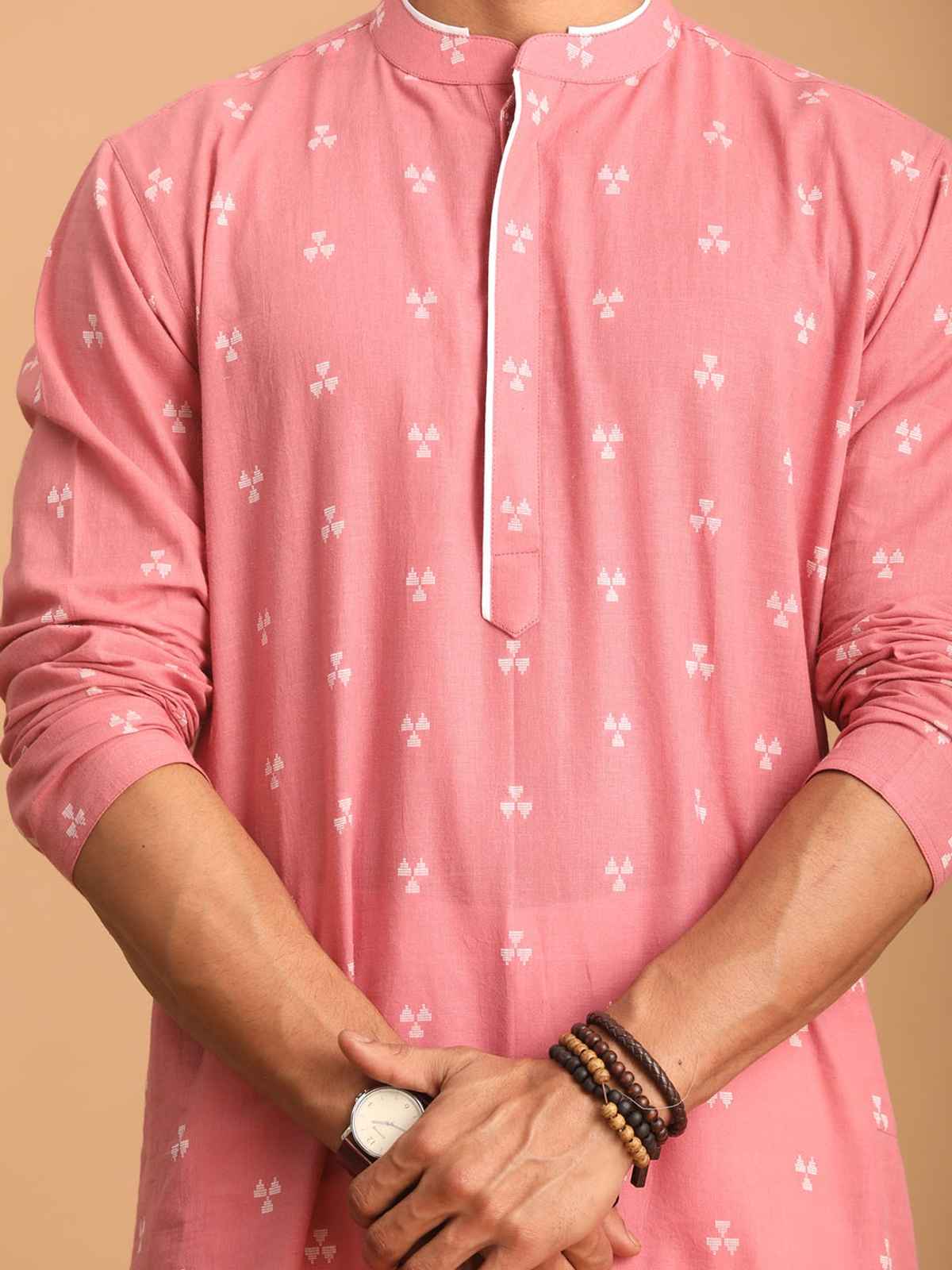 Vastramay Men's Cotton Kurta | Pink - L