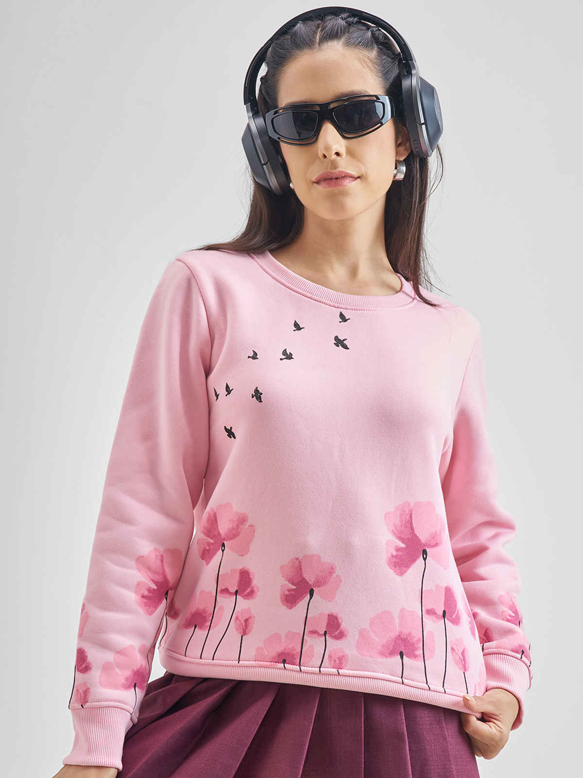 Tokyo Talkies Women's Printed Sweatshirt | Light Pink - XL