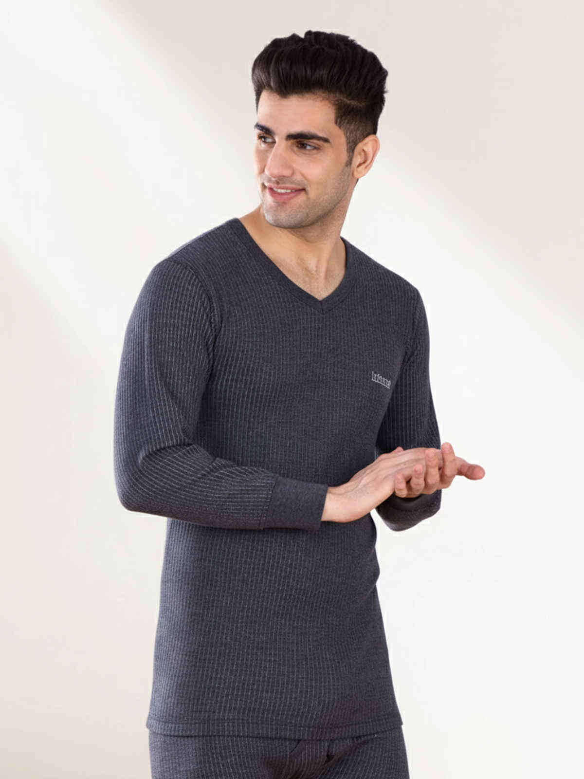 Lux Inferno V|Neck Thermal Top For Men | Charcoal | 80 | S