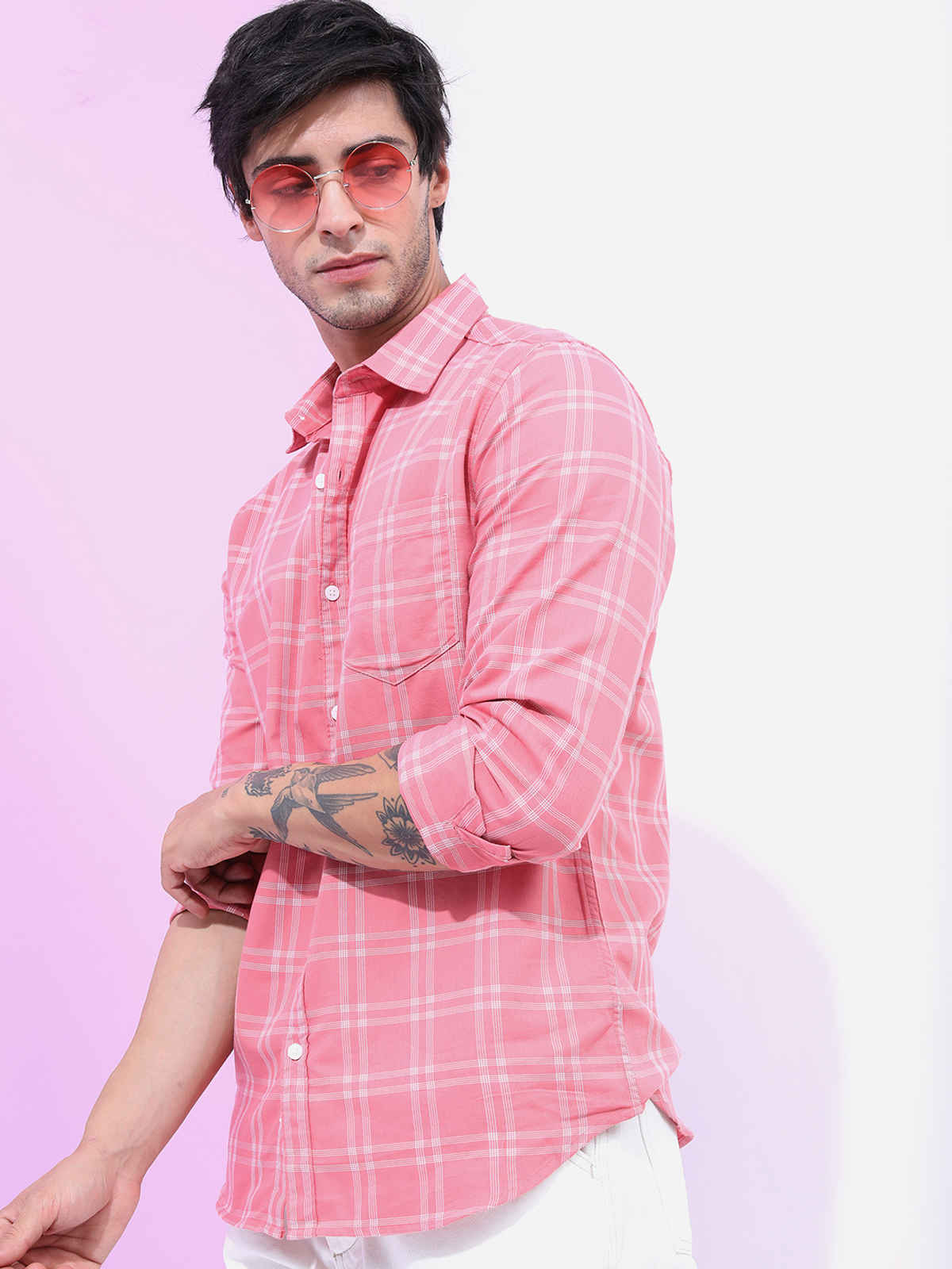 HIGHLANDER Men Checked Slim Fit Casual Shirt | Peach - L