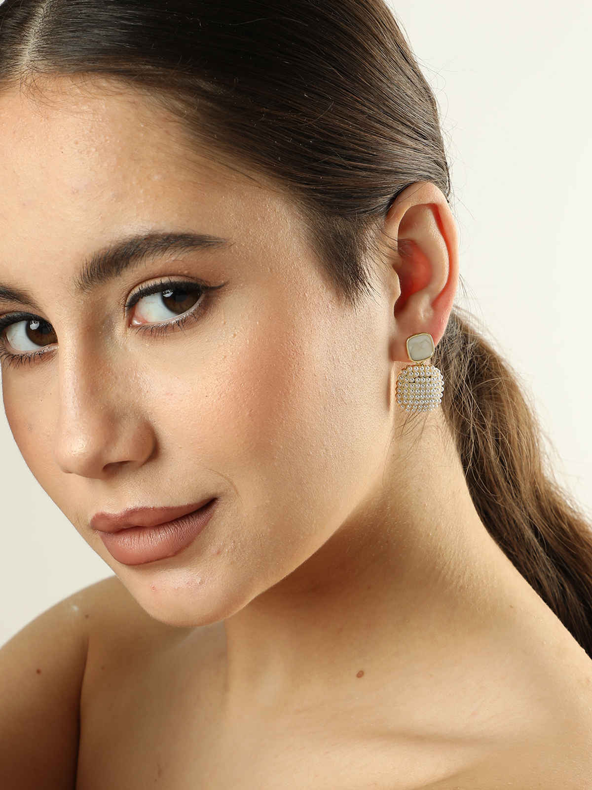 Sohi Gold-Toned Gold Plated Contemporary Stone Drop Earrings