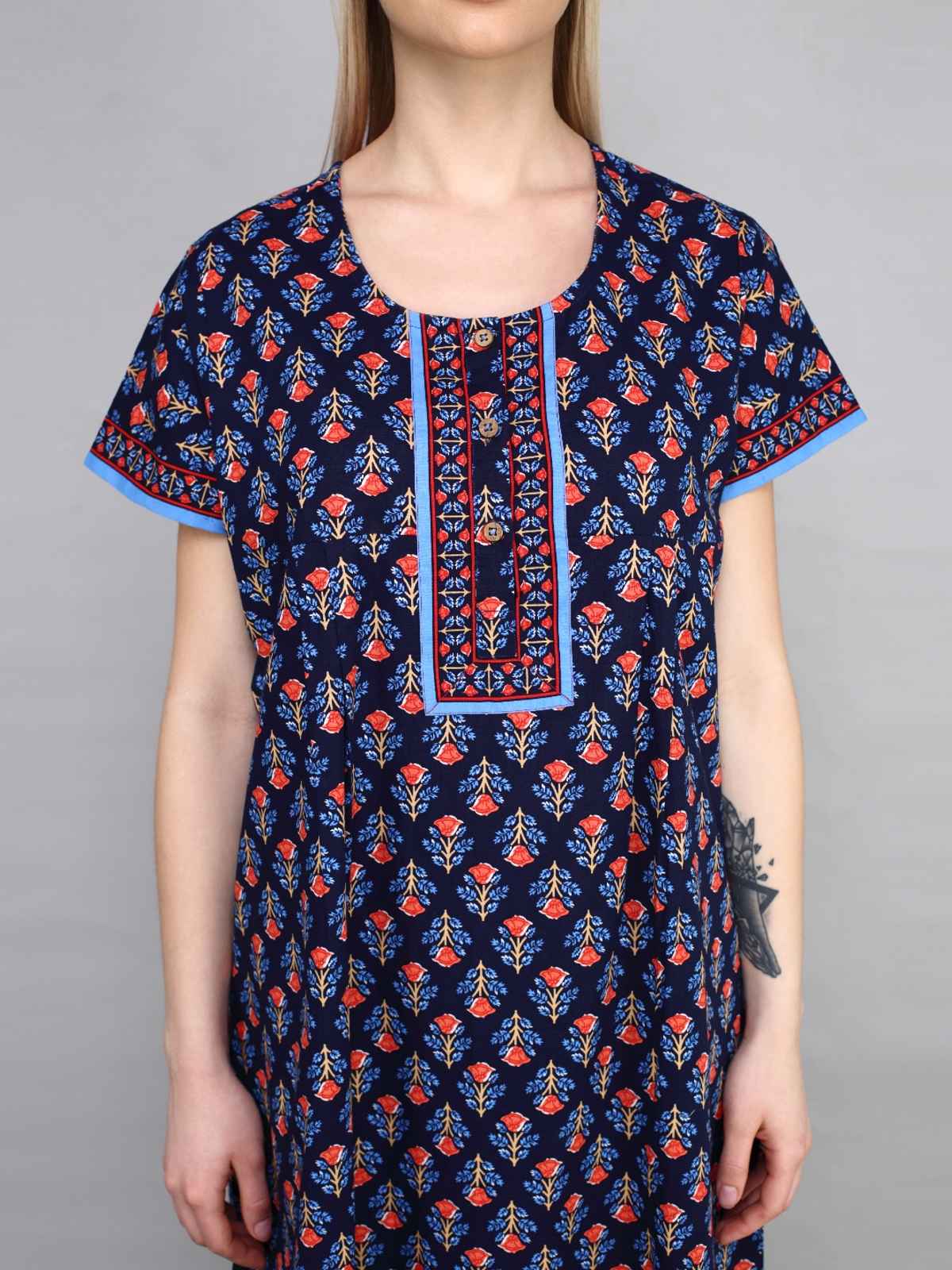 Evolove Women's Soft Cotton & Warm Printed Nighty | Blue | XL