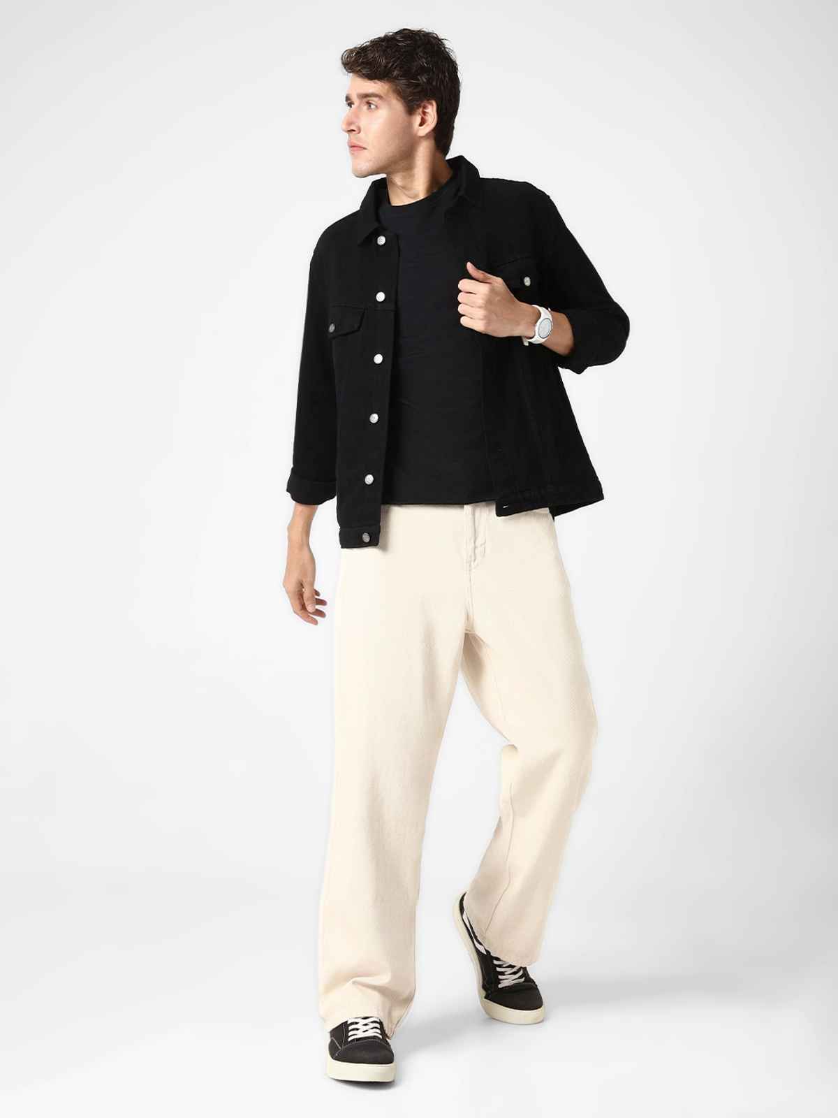 Urbano Fashion Men's Off White Loose Baggy Fit Washed Jeans Non-Stretchable-32