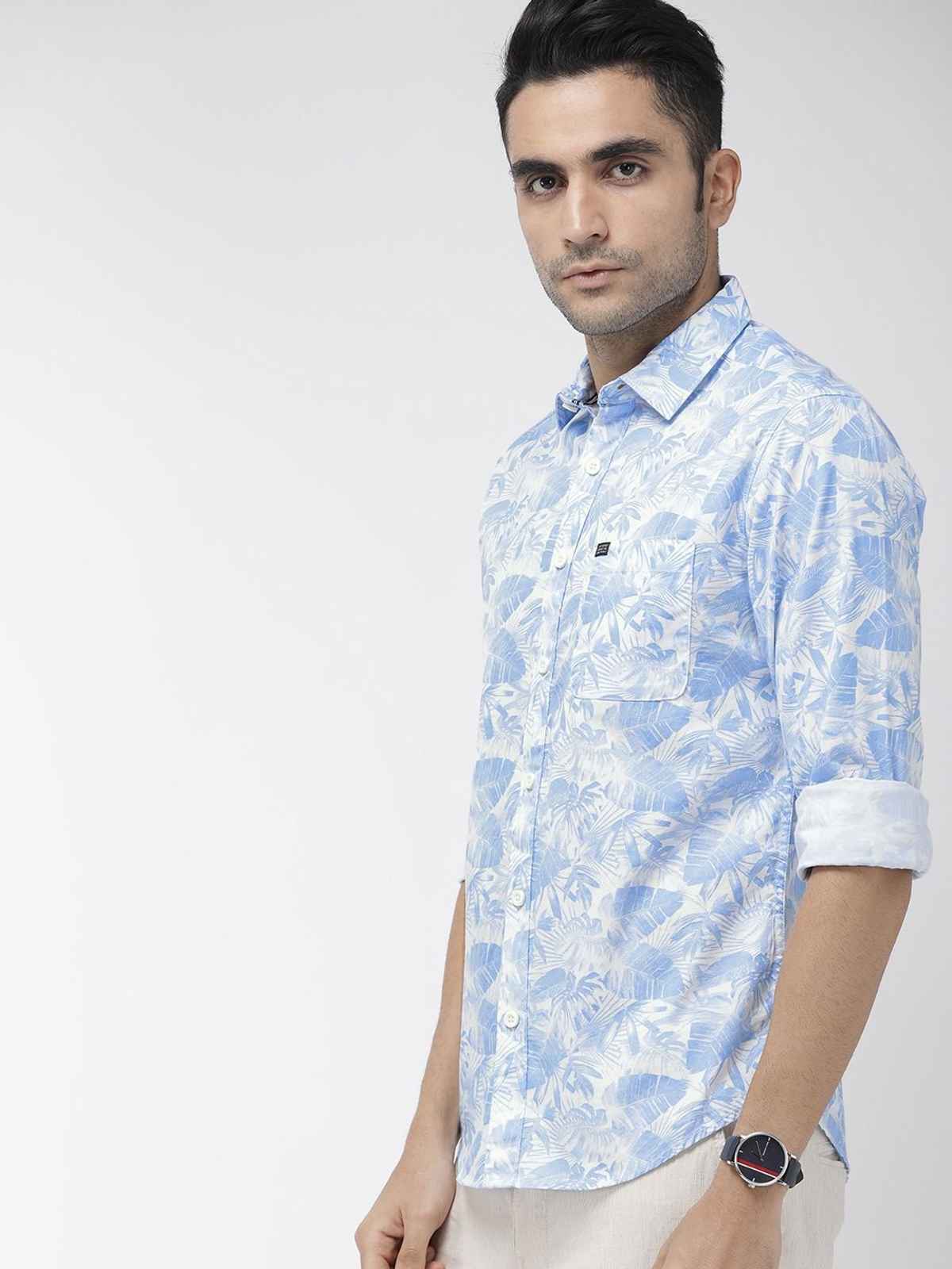 The Indian Garage Co Men's Slim Fit Abstract Print Casual Shirt | Blue - M
