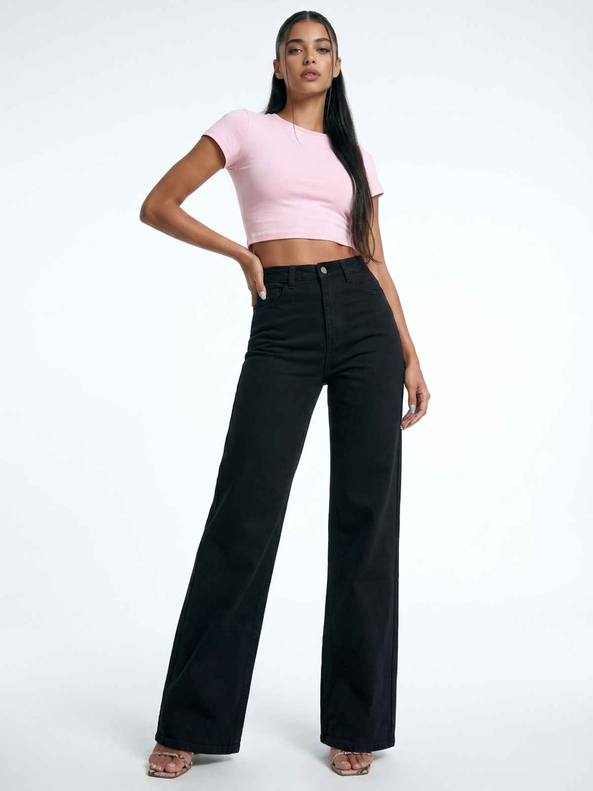 Aadvi Fashion Women's Jean Wide-Leg High-Rise Stretchable Jeans | Black - 28
