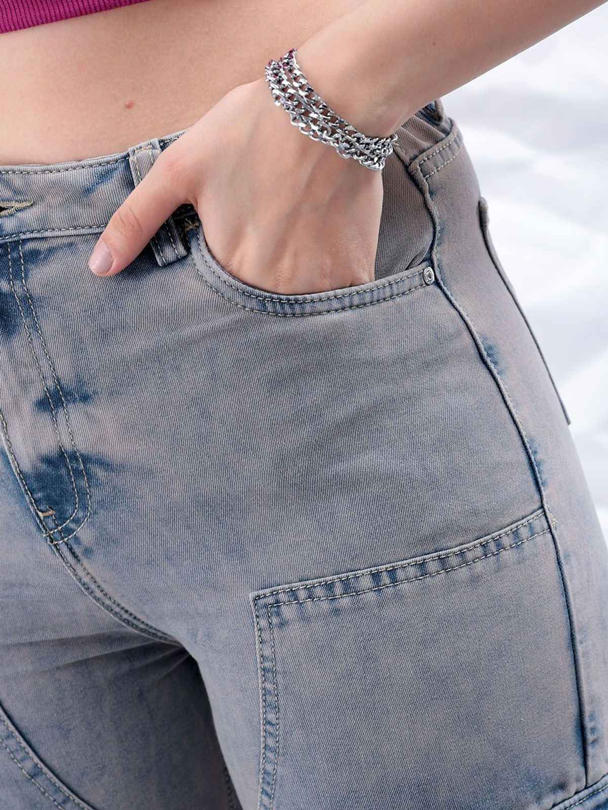 Freehand Women's High Rise Regular Fit Streetwear Carpenter Jeans | Blue - 28