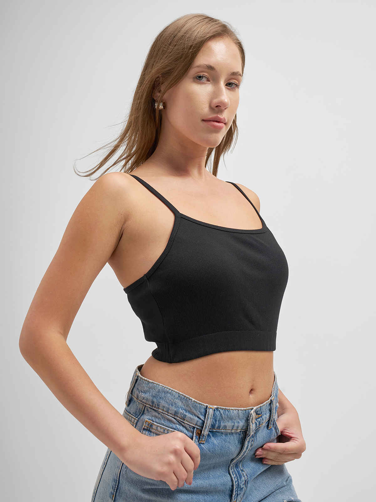 Tokyo Talkies Women Strappy Bustier Cami Crop Top | BLACK | L
