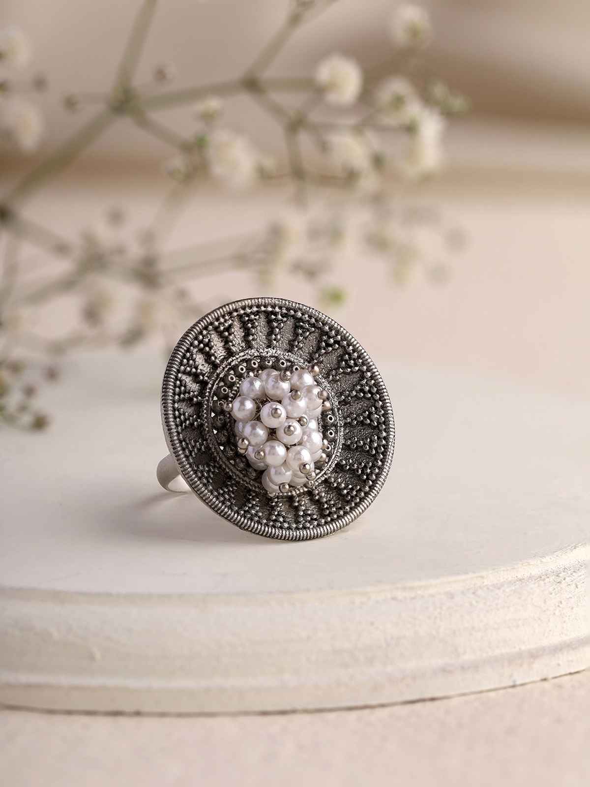 Priyaasi Silver Oxidised Ring For Women