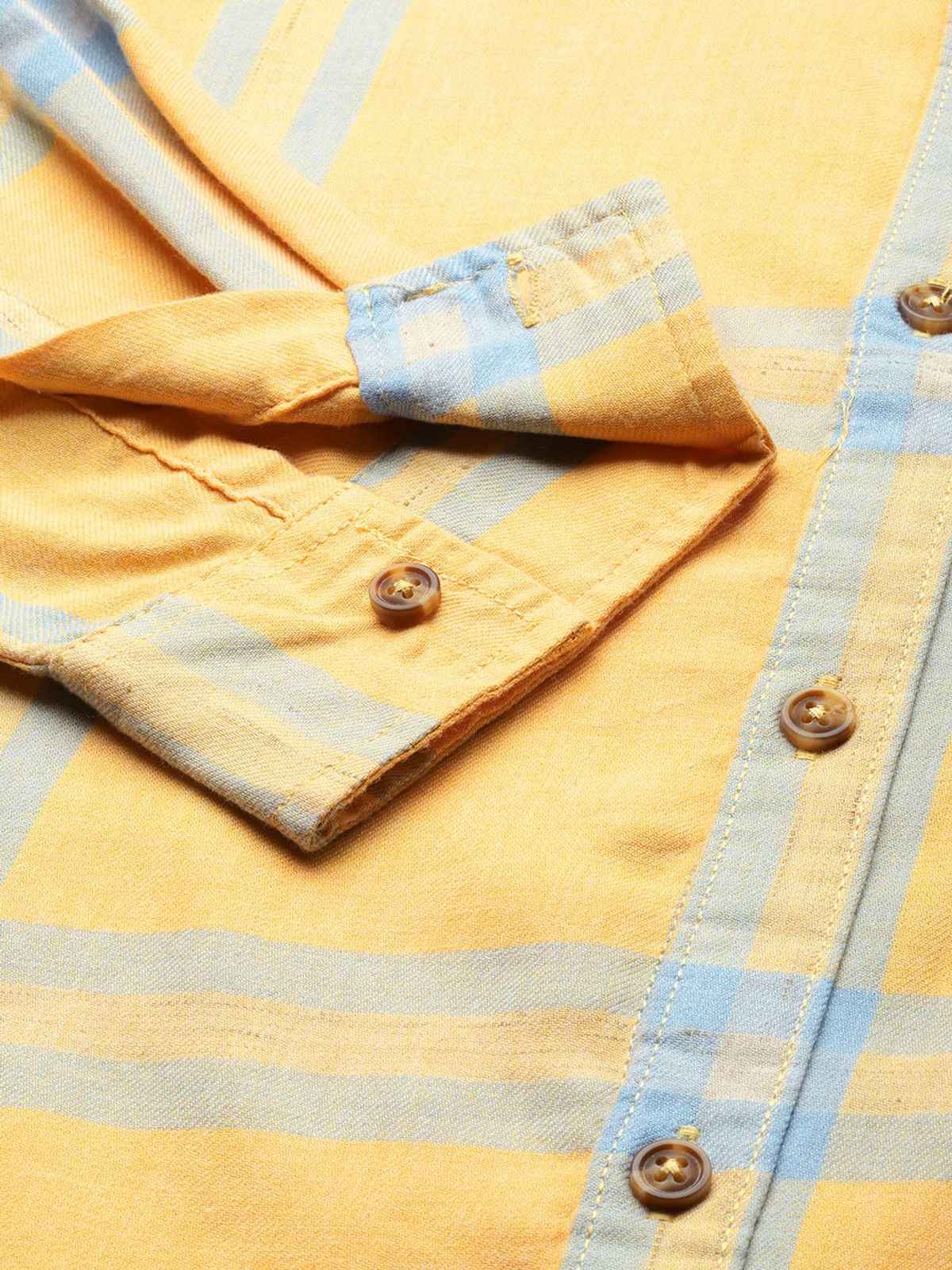 The Indian Garage Co Men's Regular Fit Checked Casual Shirt | Yellow - M