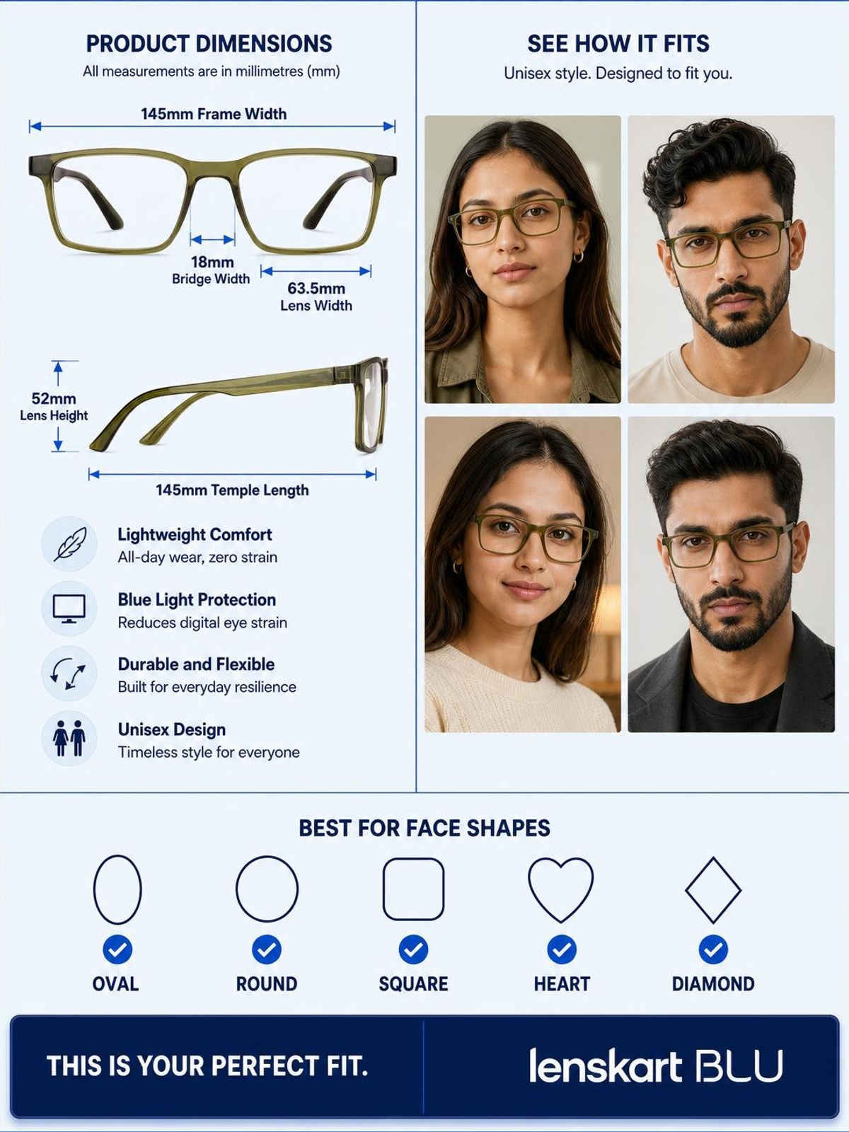 Lenskart Blu Unisex Computer Glasses | Green - M