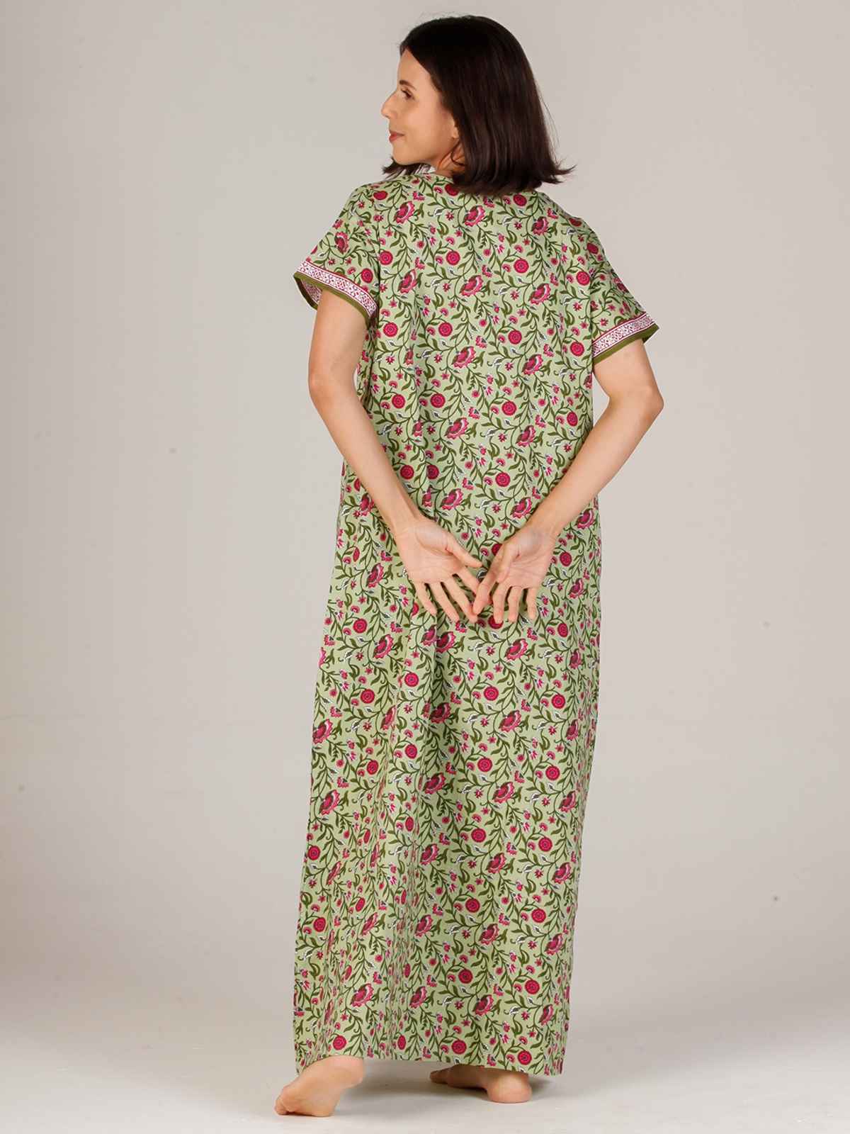 Evolove Women's Soft Cotton & Warm Printed Nighty | Green | L