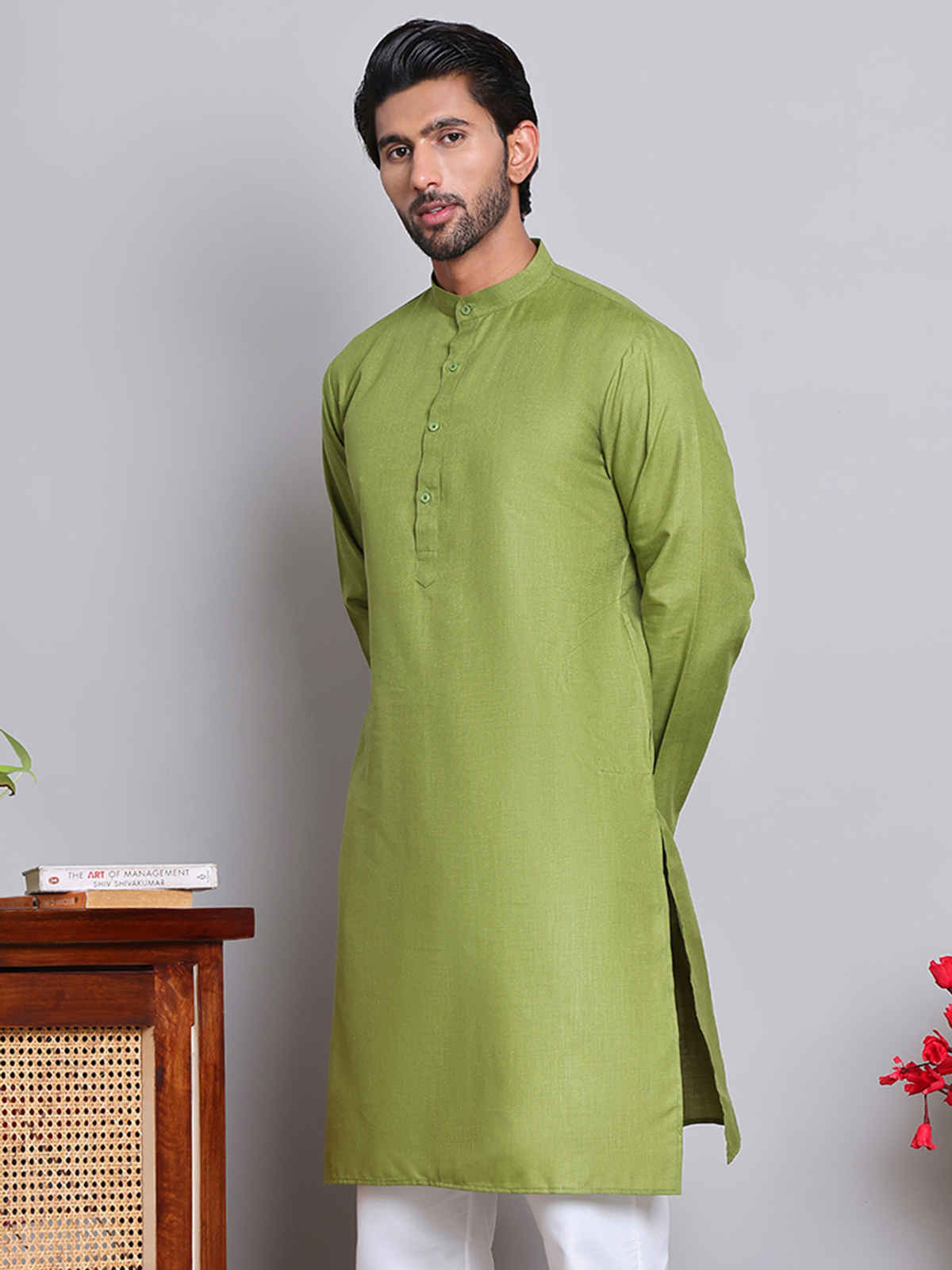 Jompers Men's Kurta | KO 5144 | Olive - S