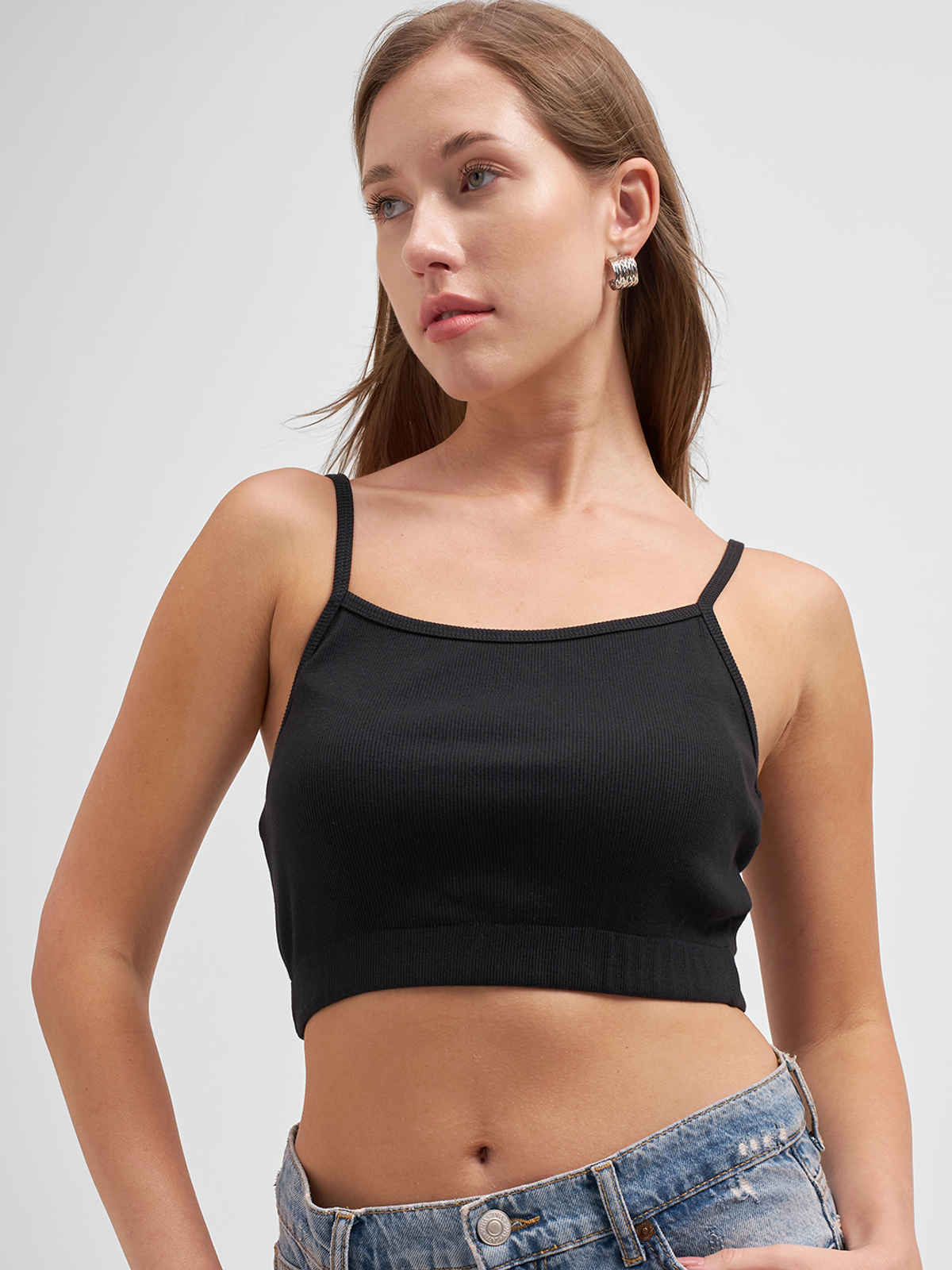 Tokyo Talkies Women Strappy Bustier Cami Crop Top | BLACK | S