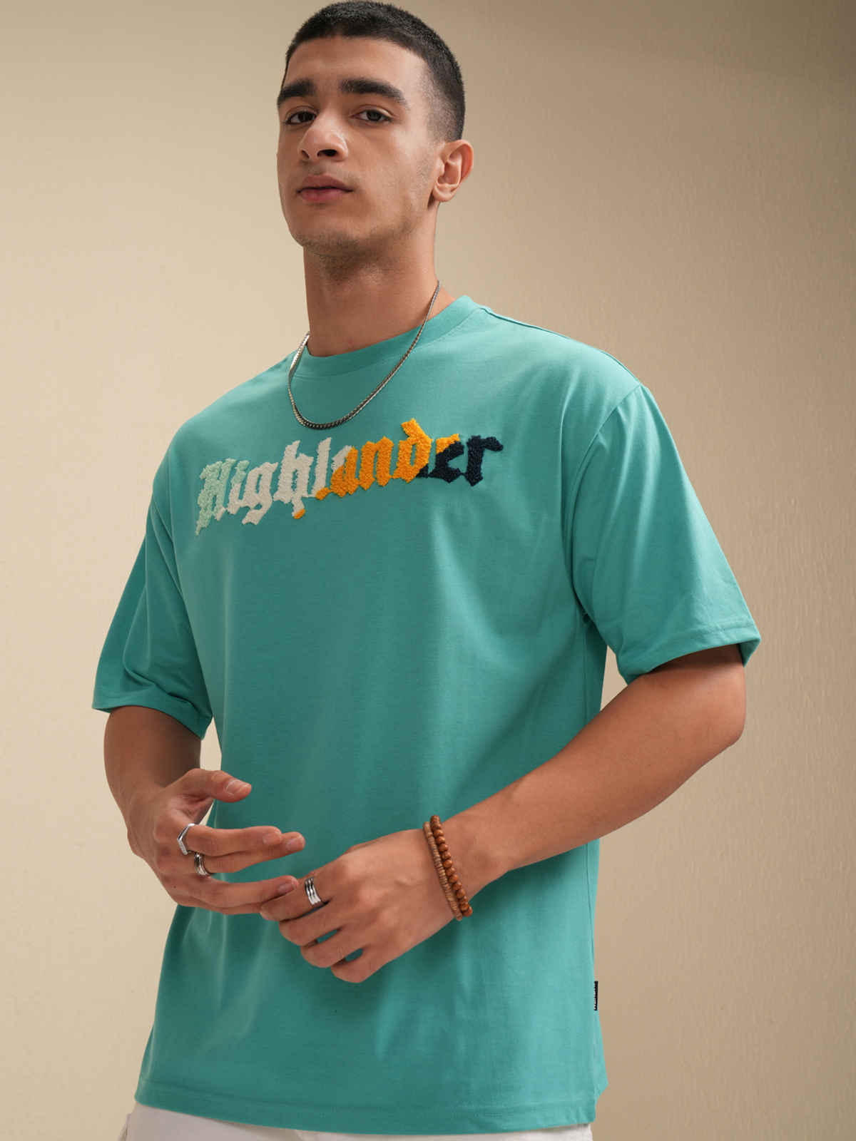 Highlander Men's Sea Green Typography Printed Relaxed Fit Casual Tshirt |Sea Green|M