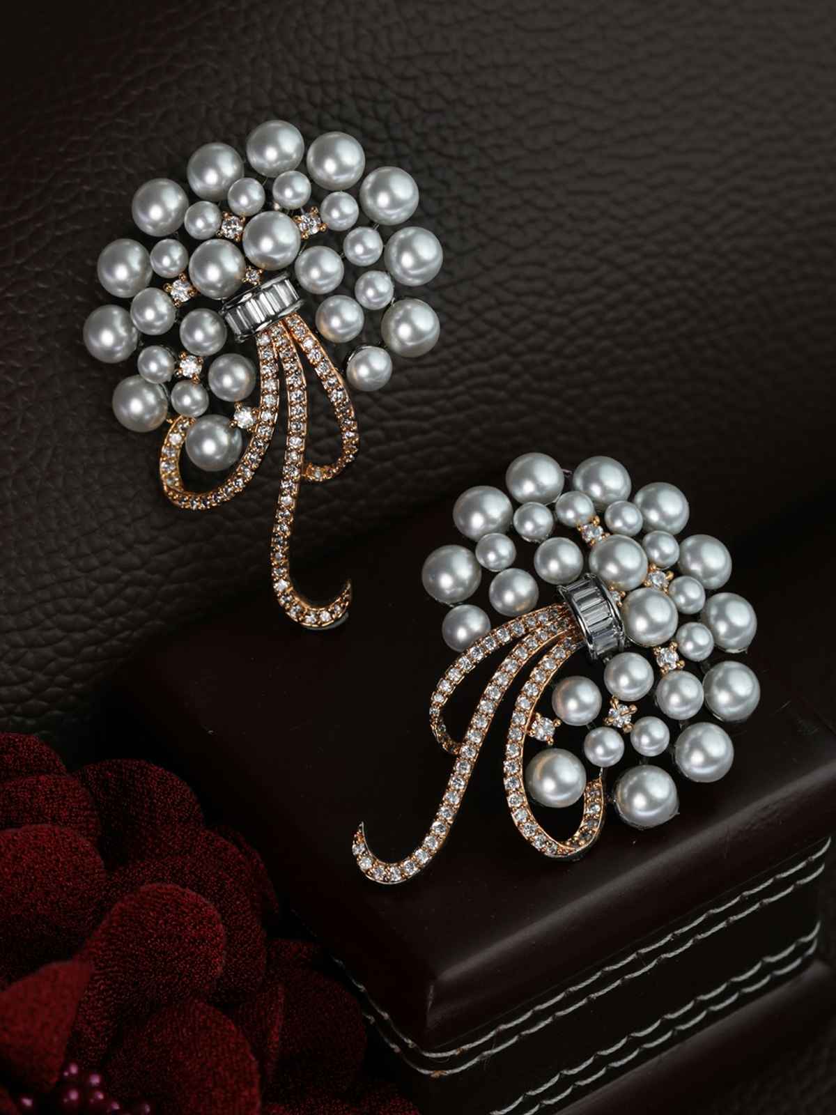 Priyaasi Priyaasi Floral American Diamond Silver Rose Gold Plated Earrings