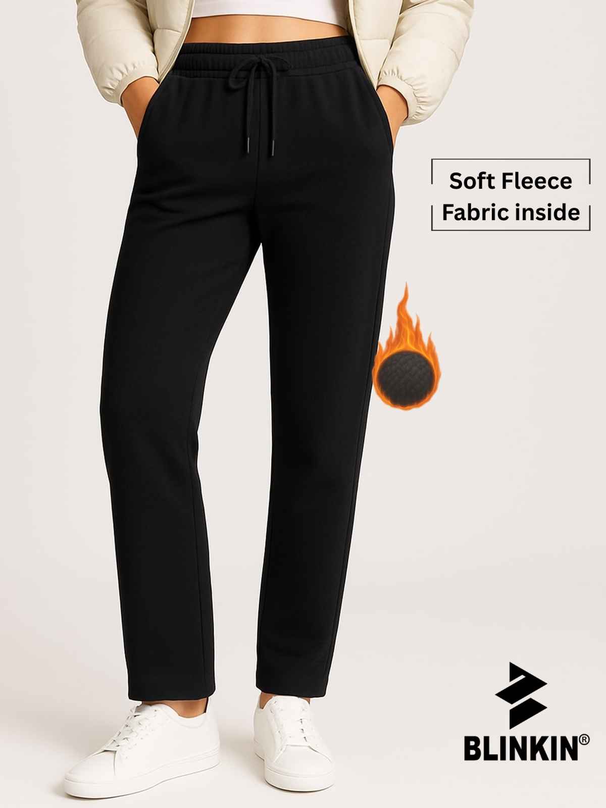 Blinkin Women's Fleece Trackpants | Warm Winter Joggers with Pockets | Black - 2XL