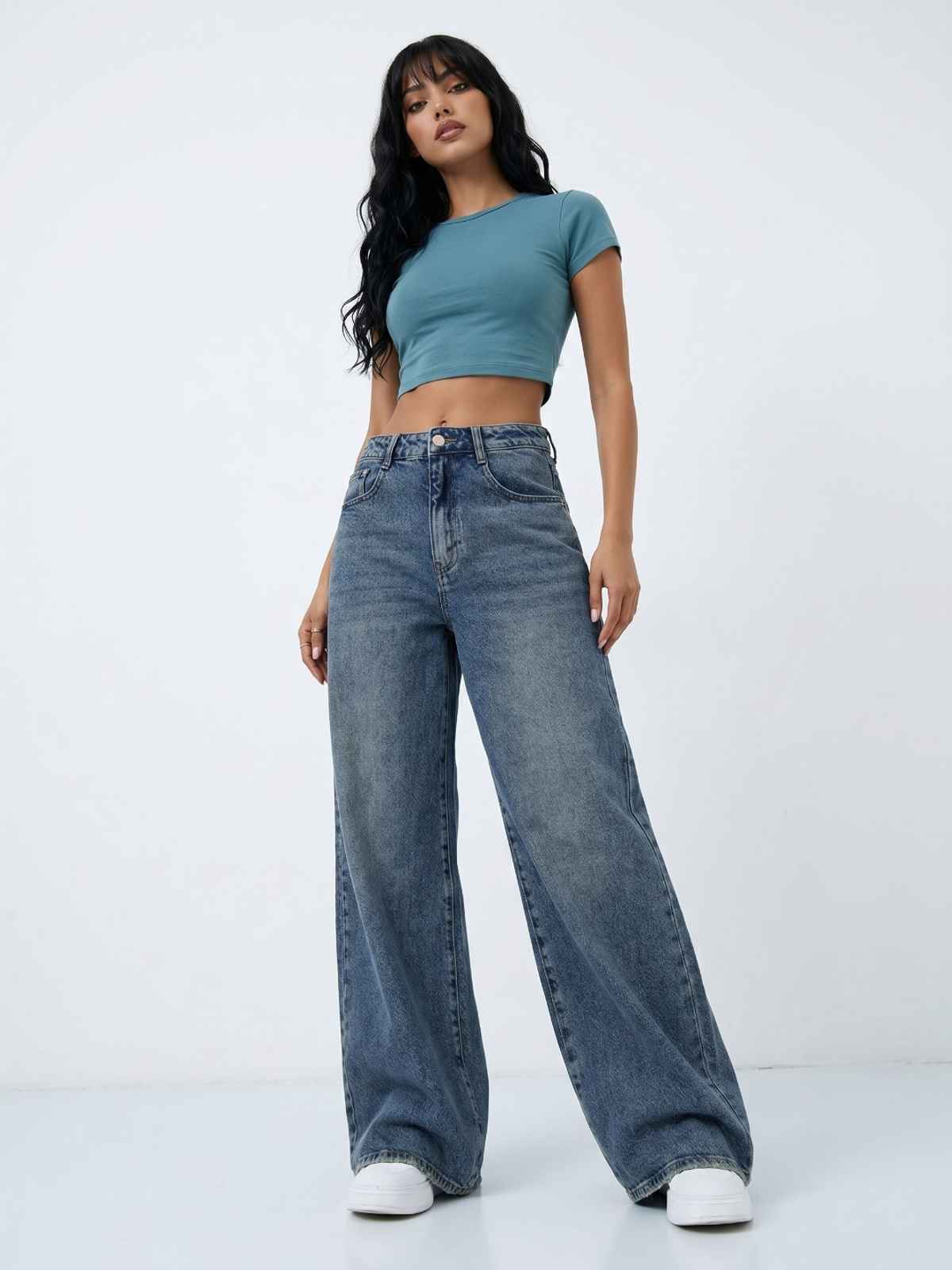 Aadvi Fashion Women's Jean Wide-Leg High-Rise Stretchable Jeans | Blue - 32