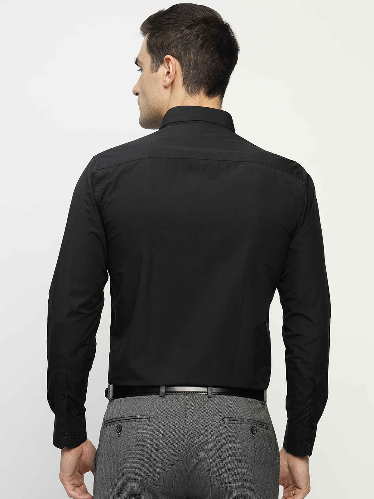 English Navy Men's Polyester Solid Slim Fit Formal Shirt | Black - L