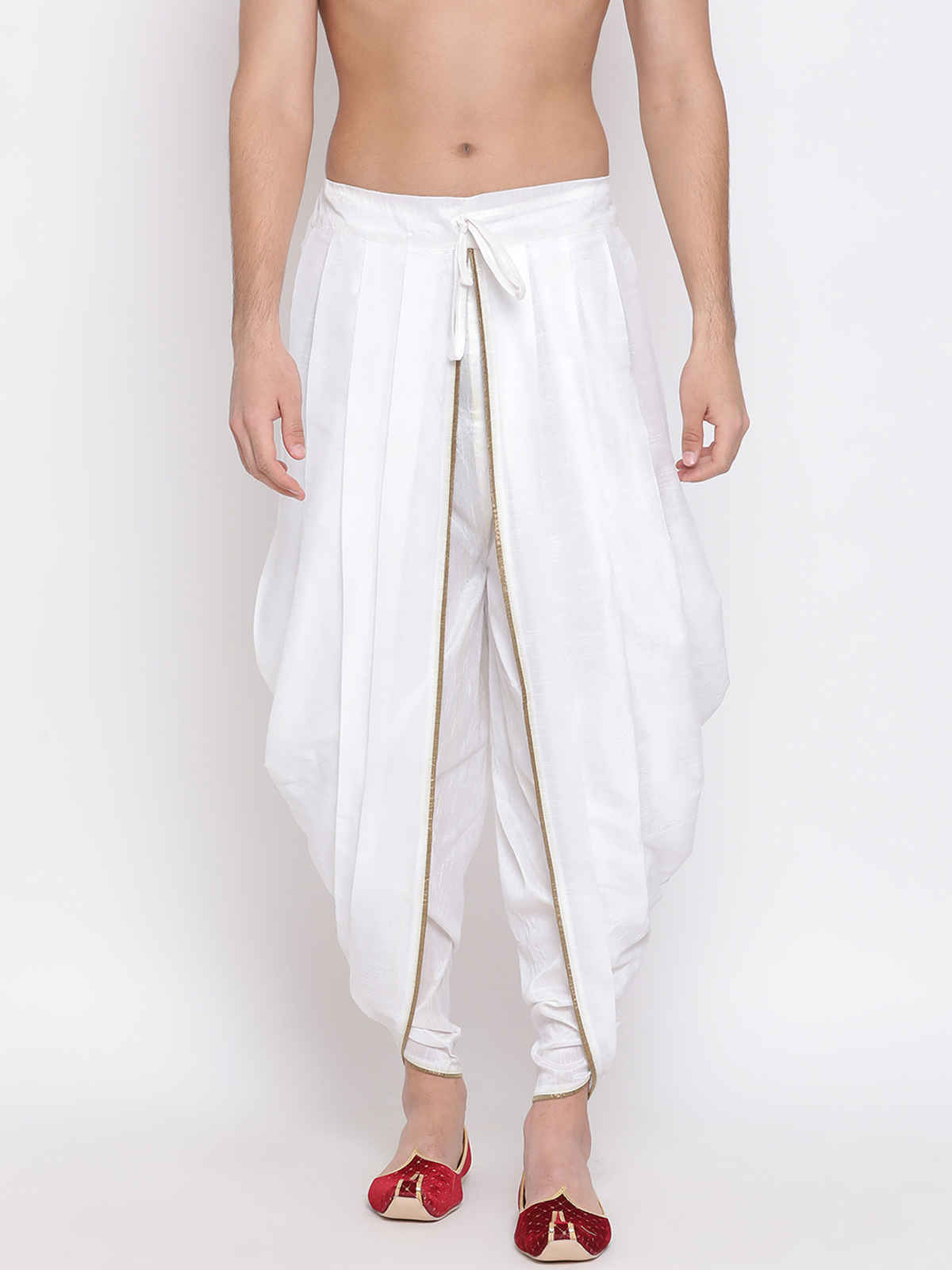Vastramay Men's Silk Blend Dhoti | White | M