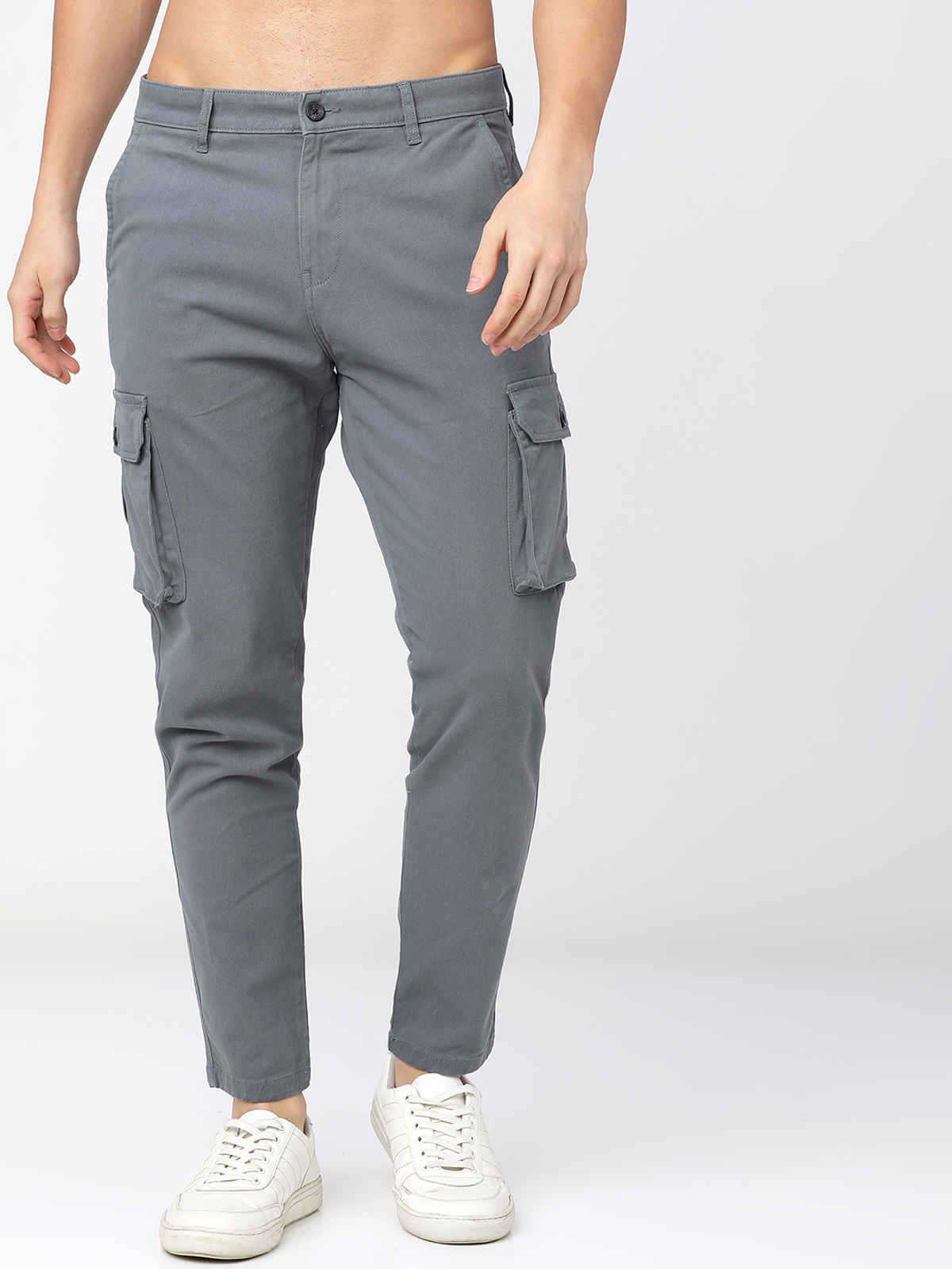 HIGHLANDER Men's Slim Fit Cargo Trousers | Grey - 32