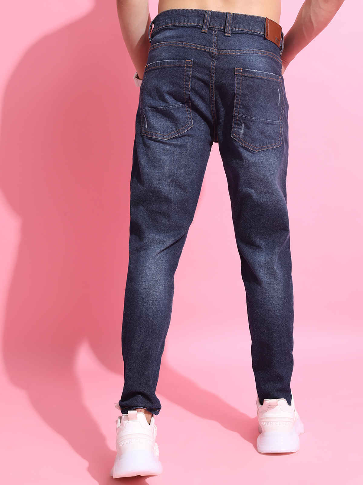 Highlander Men's Mid-Rise Super Skinny Fit Mildly Distressed Stretchable Cropped Jeans | Blue - 30