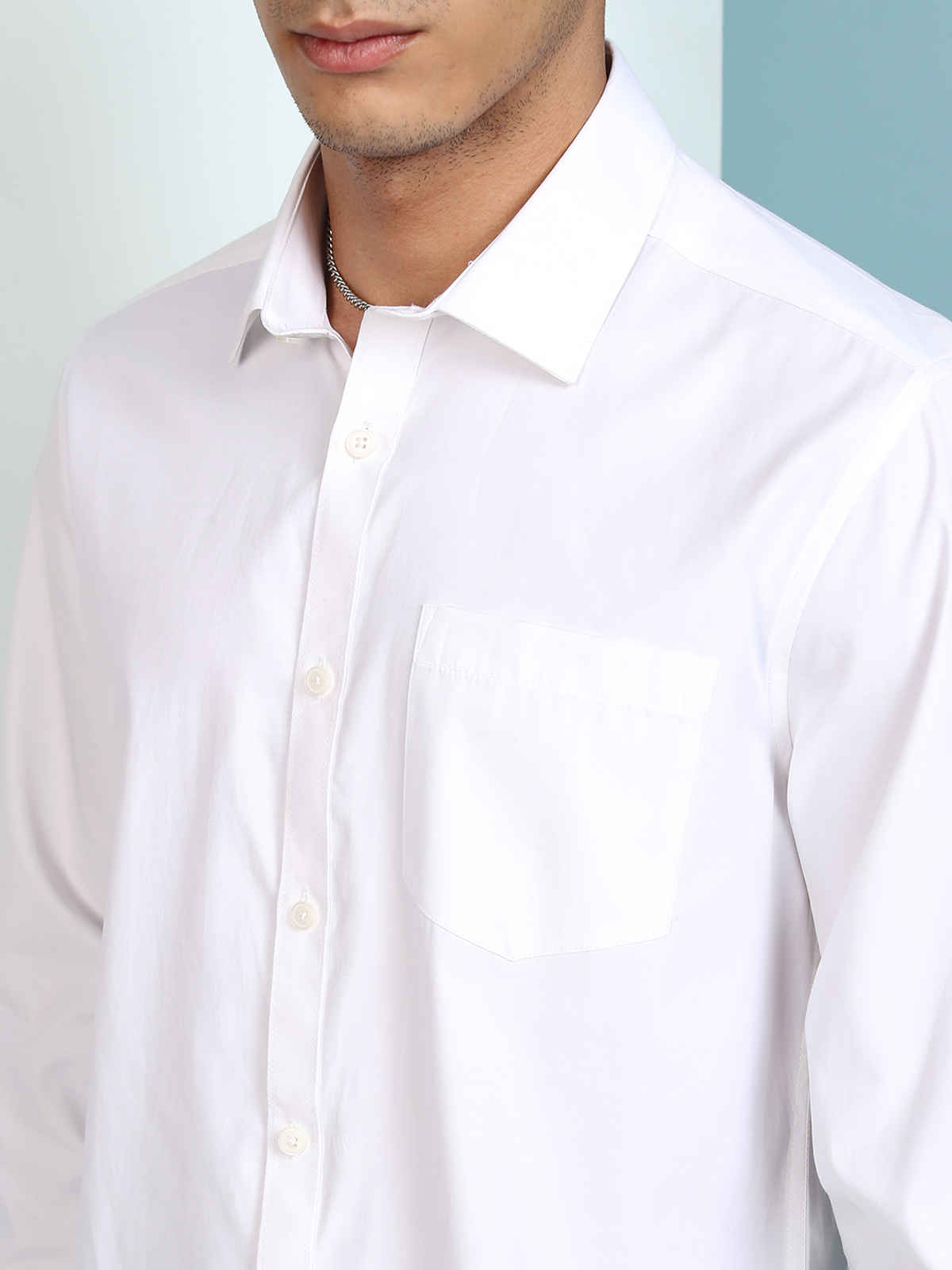 Highlander Men's Regular Fit Button Down Collar Full Sleeve Satin Shirt | White | XL