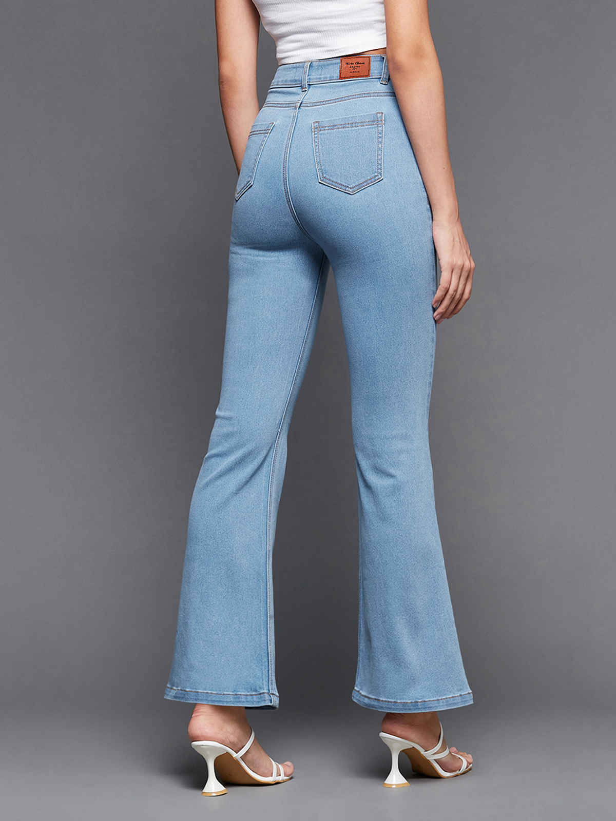 Miss Chase Women Bootcut High rise Clean look Regular Stretchable Denim Jeans | Light Blue | 28