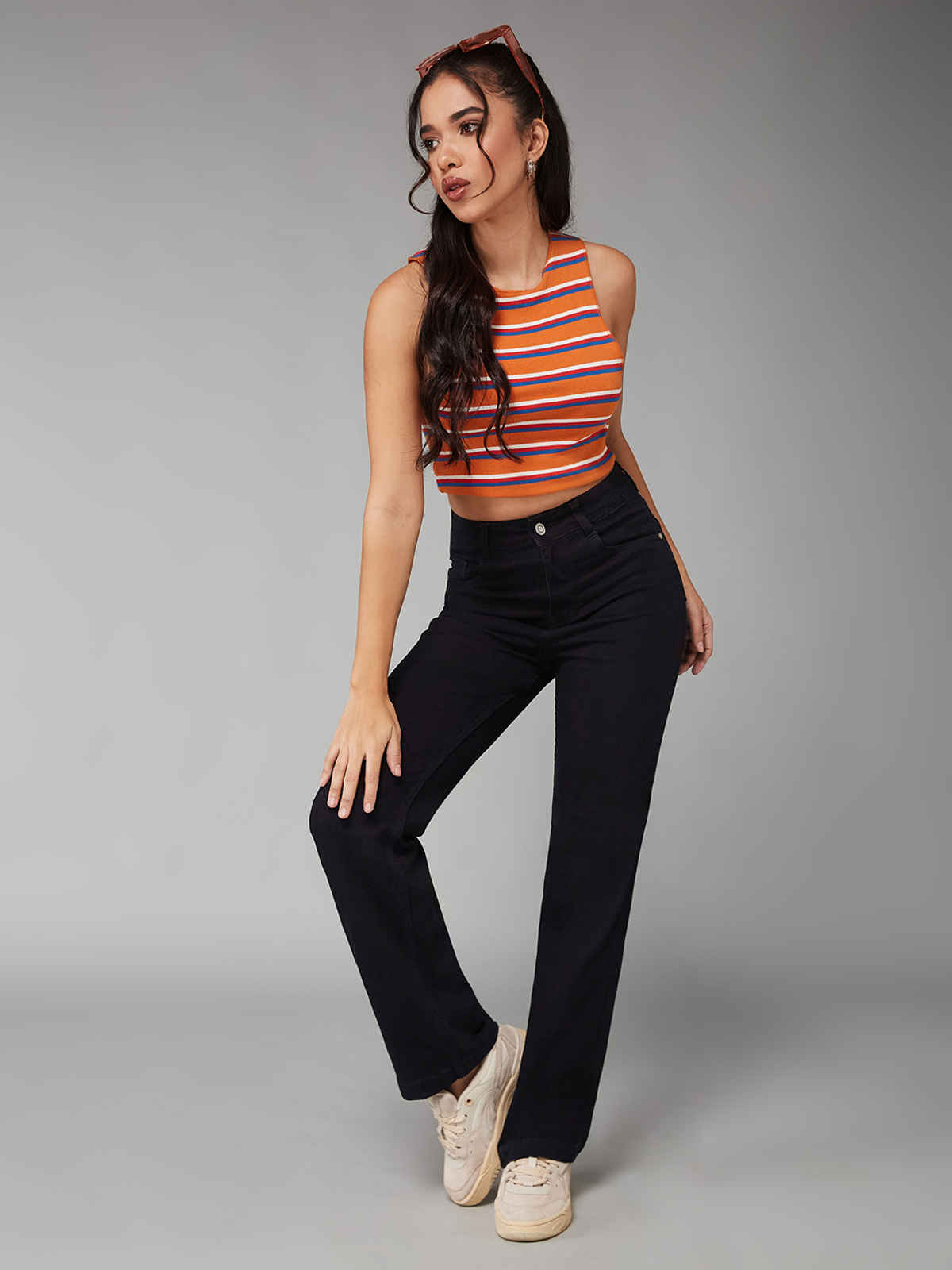 Miss Chase Women Straight High Rise Clean Look Regular-Length Stretchable Denim Jeans | Black | 28