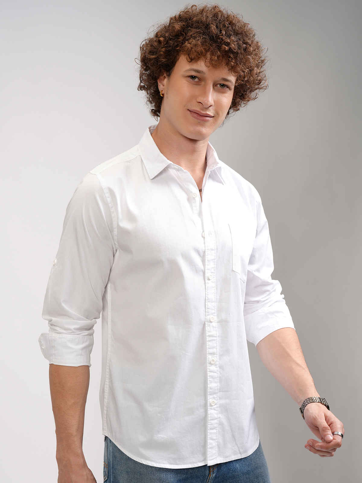 HIGHLANDER Men's Slim Fit Casual Shirt | White | L