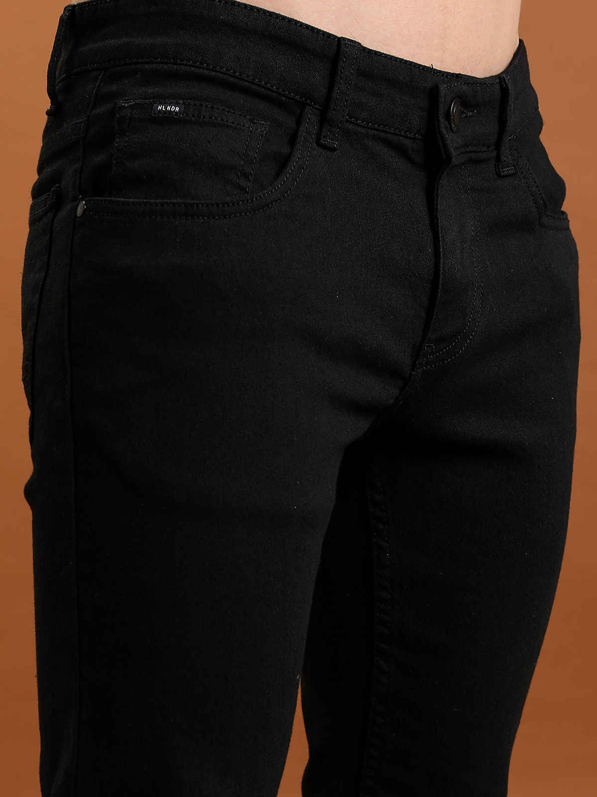 Highlander Men's Straight Fit Mid-Rise Clean Look Stretchable Jeans | Black - 34