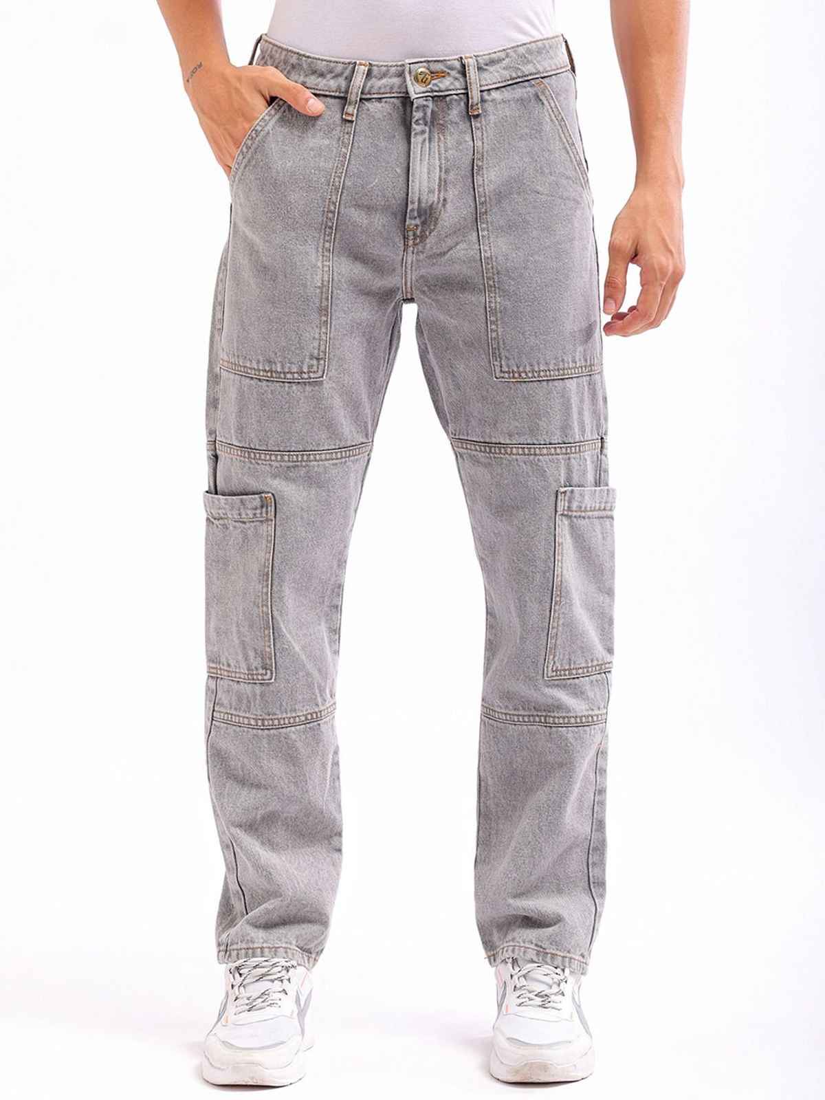 The Indian Garage Co Men's Regular Fit Solid Casual | Grey - 30