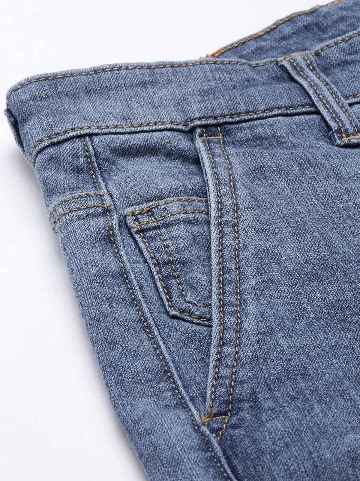 The Indian Garage Co Men's Slim Fit Solid Casual Textured Jeans | Blue - 30