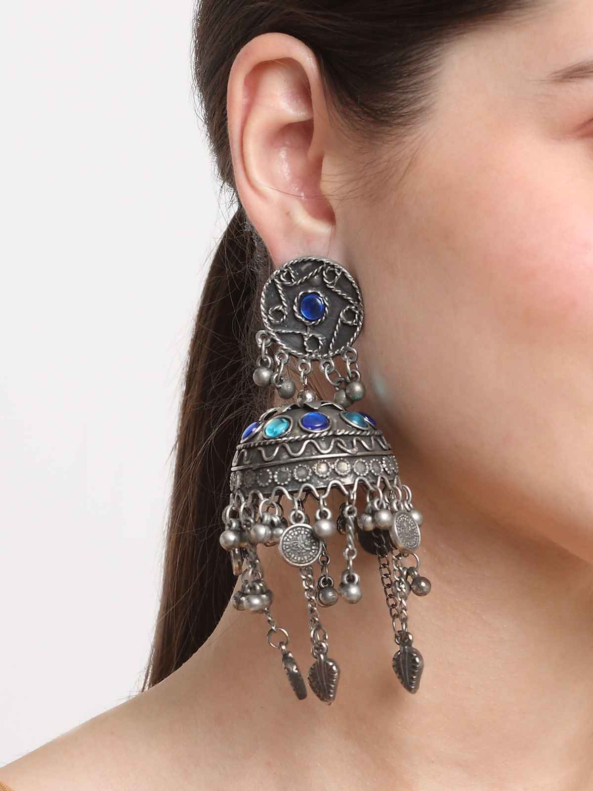 YouBella Celebrity Inspired Oxidised Silver Big Size Jhumki Earrings for Women (YBEAR - 33301)