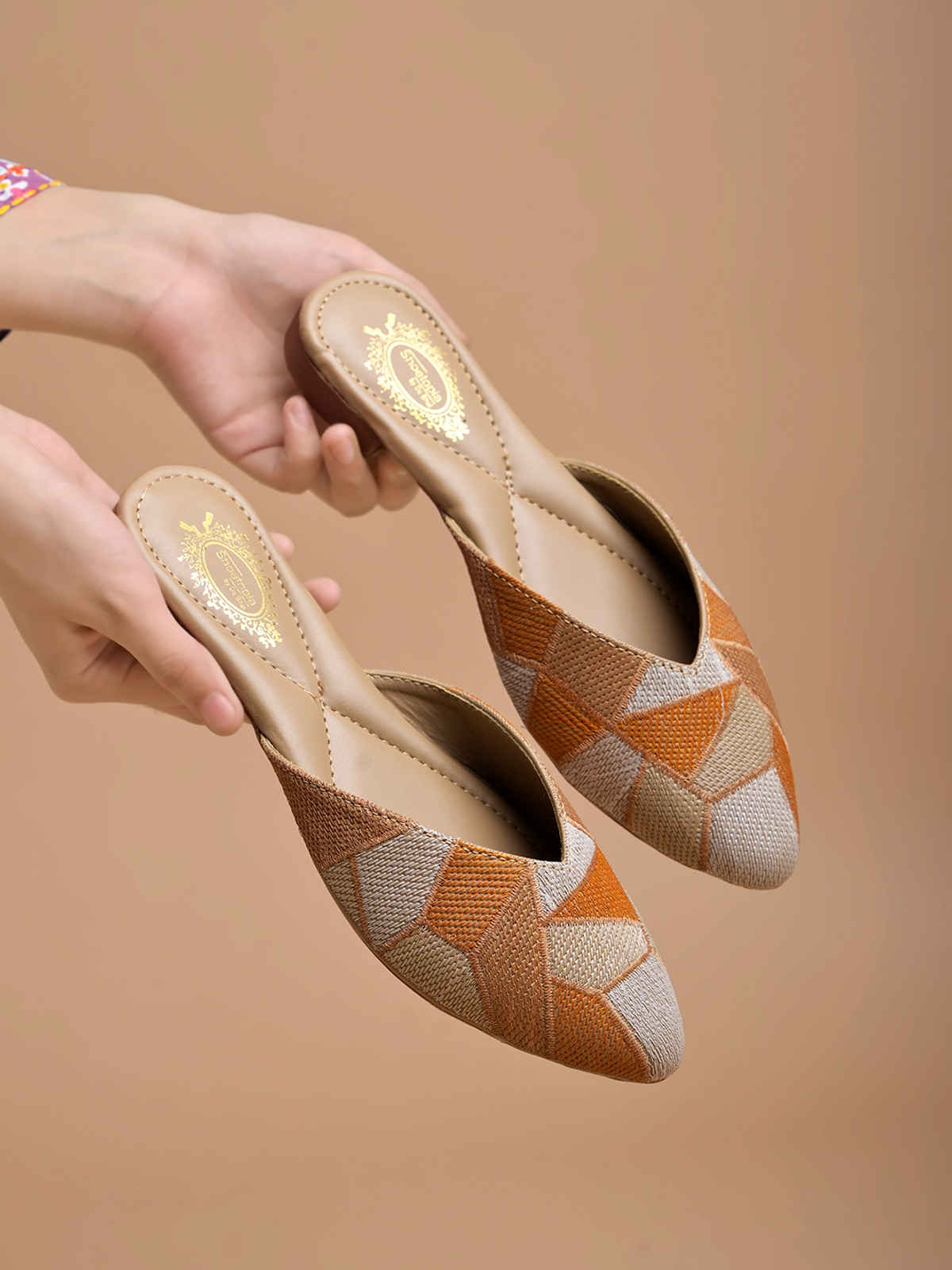 Shoetopia Women's Ethnic Flat Mules | Bantu-335 | Orange - UK 6