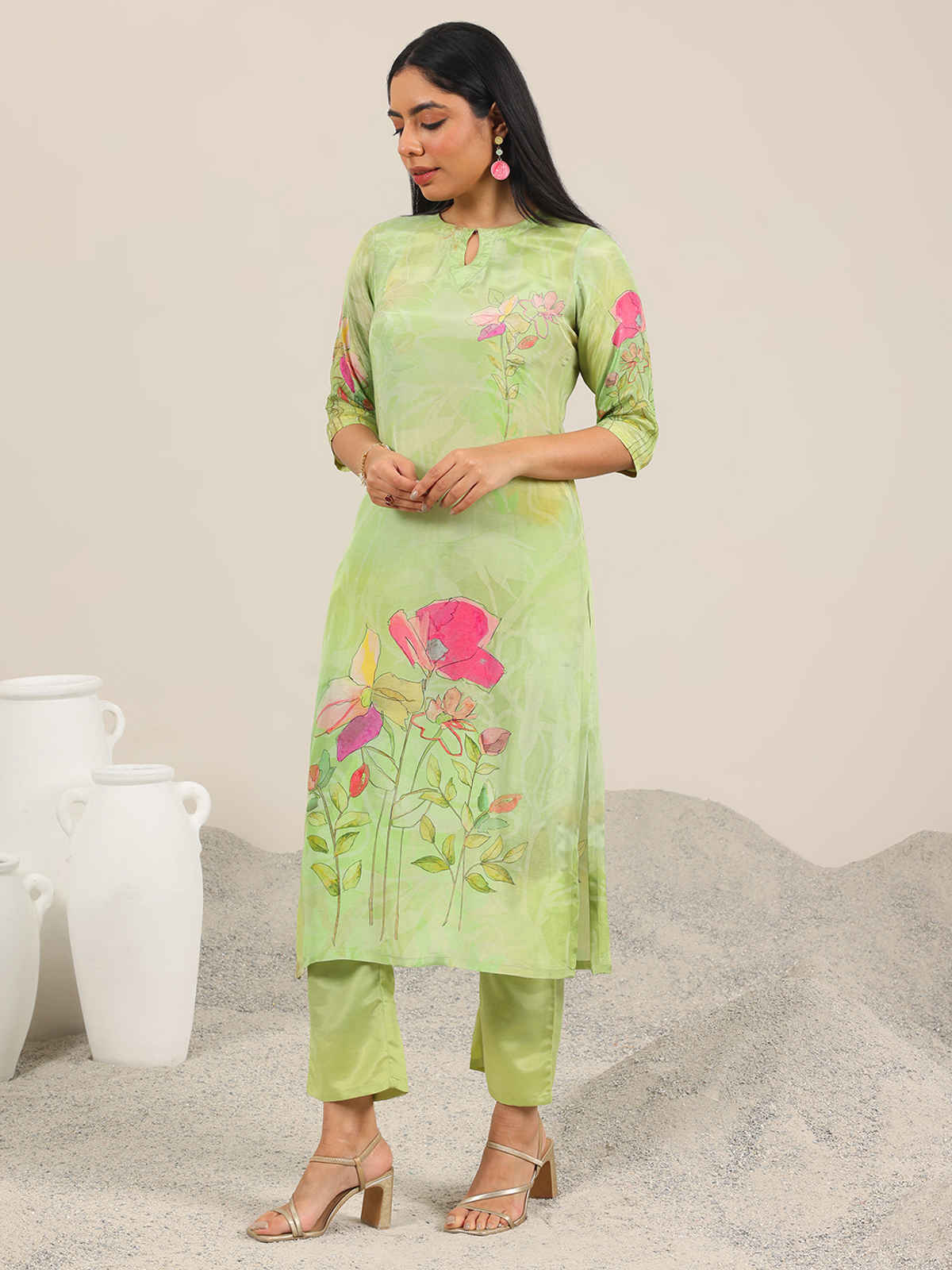 Libas Printed Silk Blend Straight Suit With Dupatta | 400298H | Green - S
