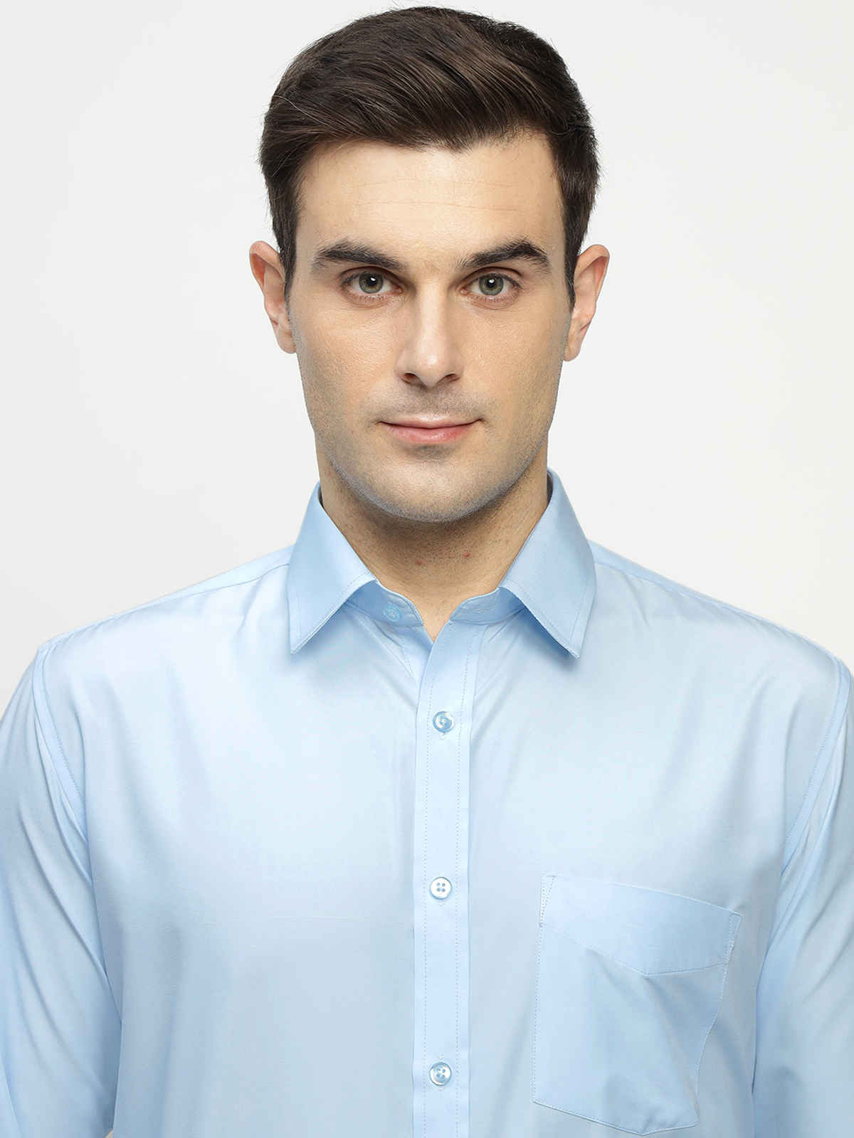 English Navy Men's Cotton Solid Slim Fit Spread Collar Button Closure Formal Shirt | Sky Blue | L