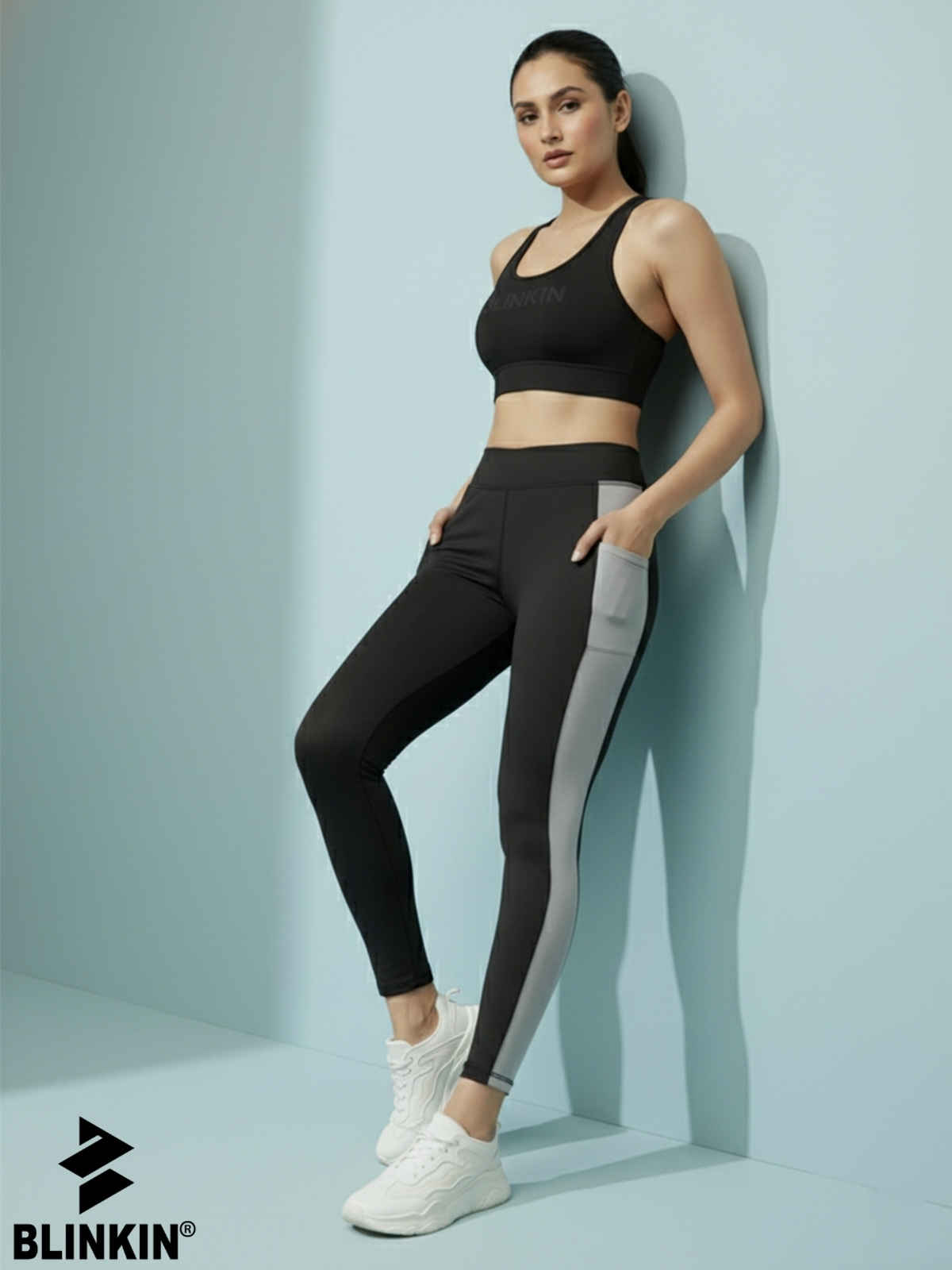 Blinkin Women's Gym Pants & Tights - Black | Grey | With Side Pockets | Ideal For Yoga | L