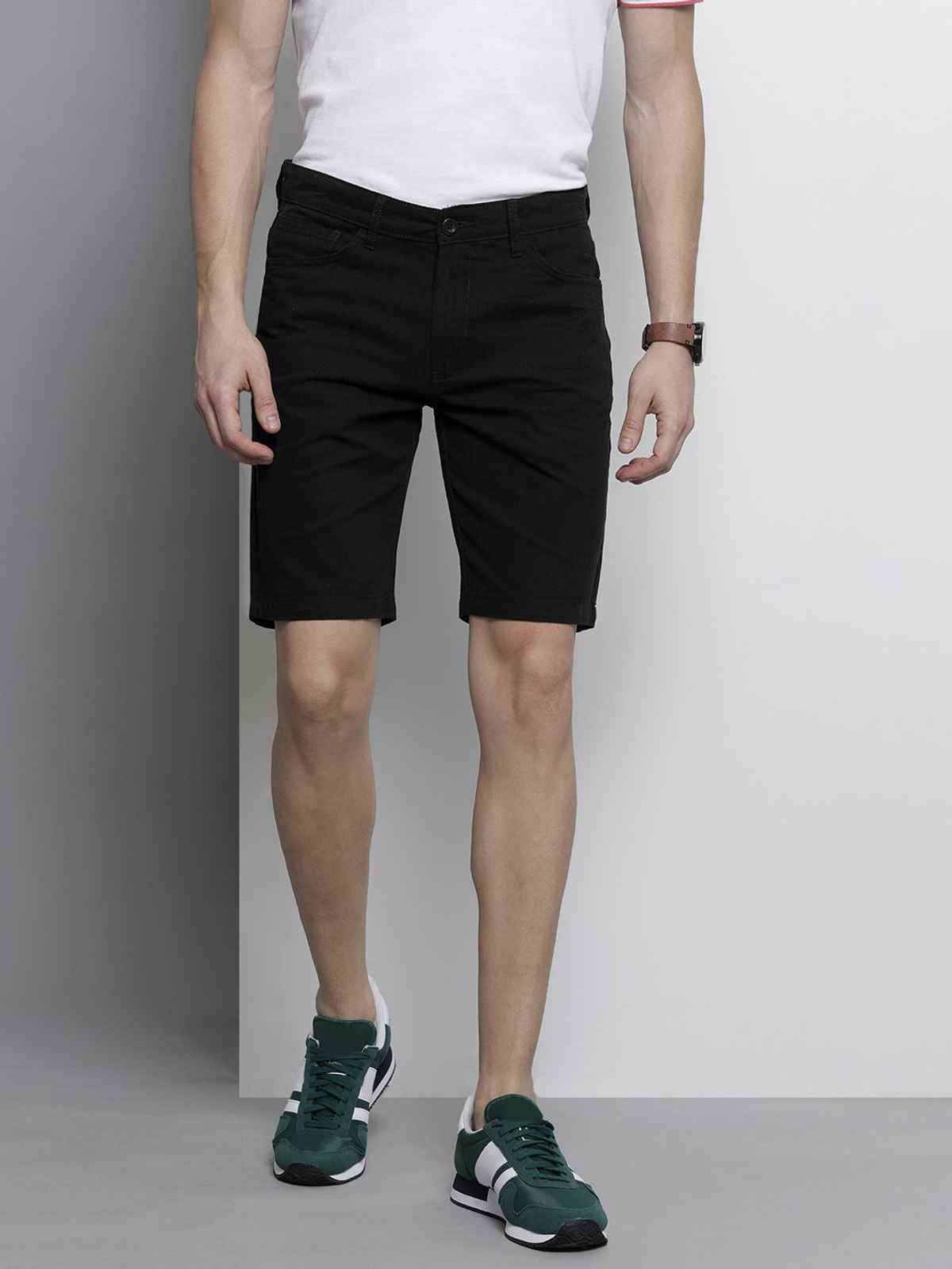The Indian Garage Co Men's Slim Fit Solid Casual Shorts | Black - 32