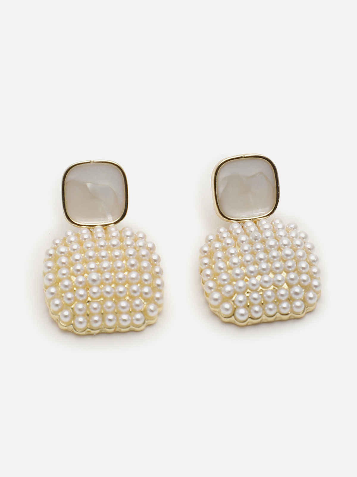 Sohi Gold-Toned Gold Plated Contemporary Stone Drop Earrings