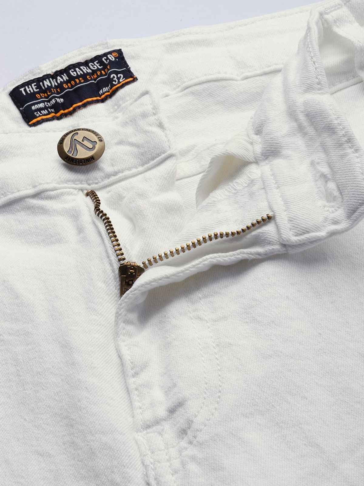 The Indian Garage Co Men | Slim Fit Solid Casual Cross Pocket | White | 30