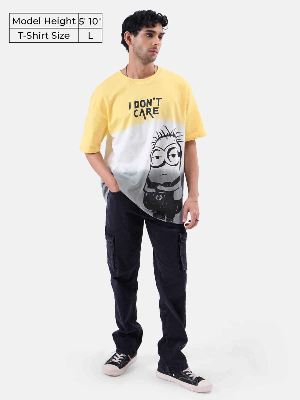 The Souled Store Men's Minions I Don't Care Oversized T-shirt | Multicolour - L