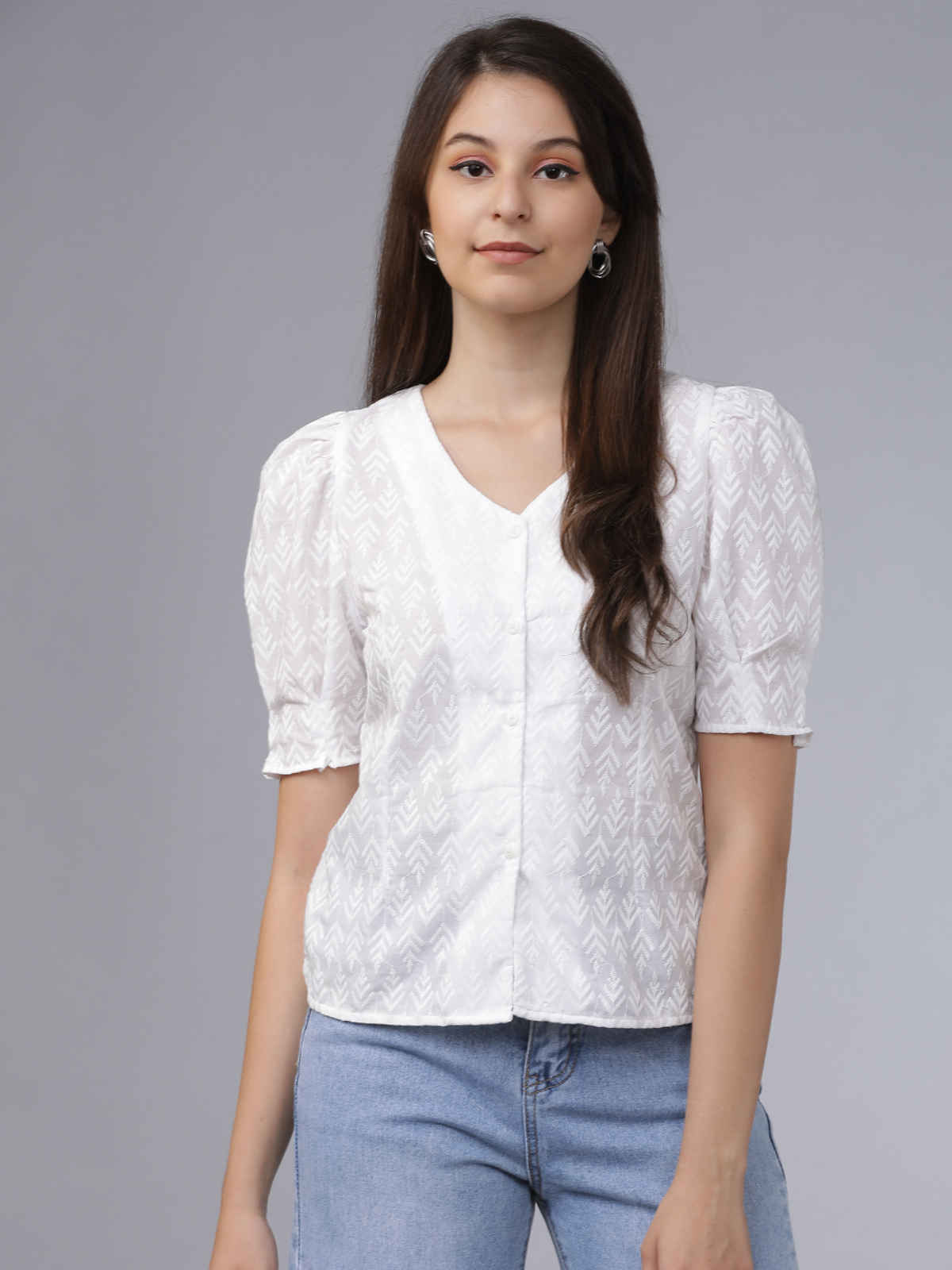Tokyo Talkies Women's Embroidered Top | Off White - S