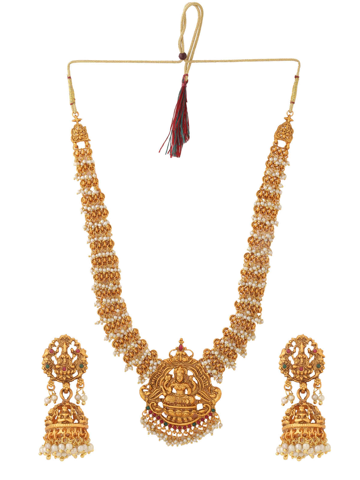 Yellow Chimes Women's Temple Choker Necklace Set | Gold Plated Hanging Pearls
