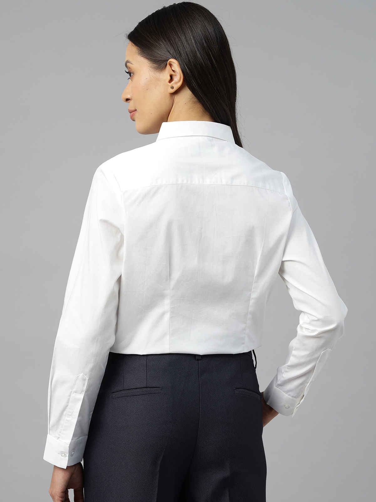 Hancock Women White Solid Regular Fit Pure Cotton Formal Shirt | S