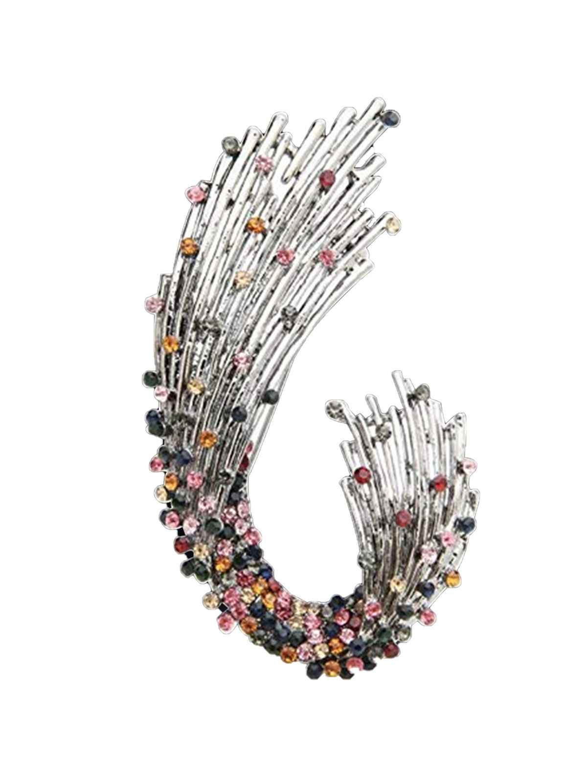 Youbella Crystal Unisex Leaf Brooch For Wedding/Party For Women/Girls/Men (Silver)(Yb - Brooch - 125)
