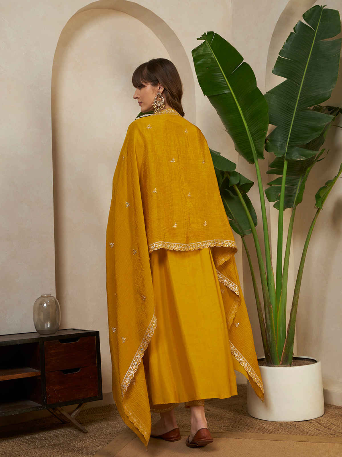 Sheetal Associates Women's Anarkali Kurta with Pants & Dupatta | Kurta 115 | Yellow | S