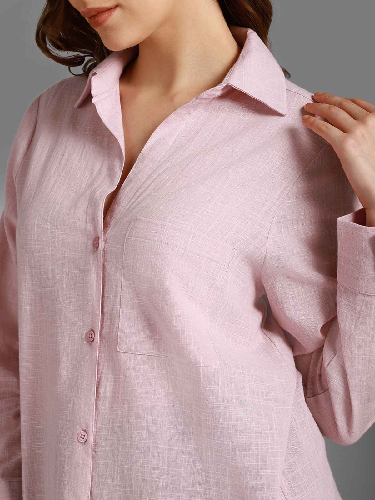 High Star Women Pink Classic Spread Collar Pure Cotton Casual Shirt (Size-S)