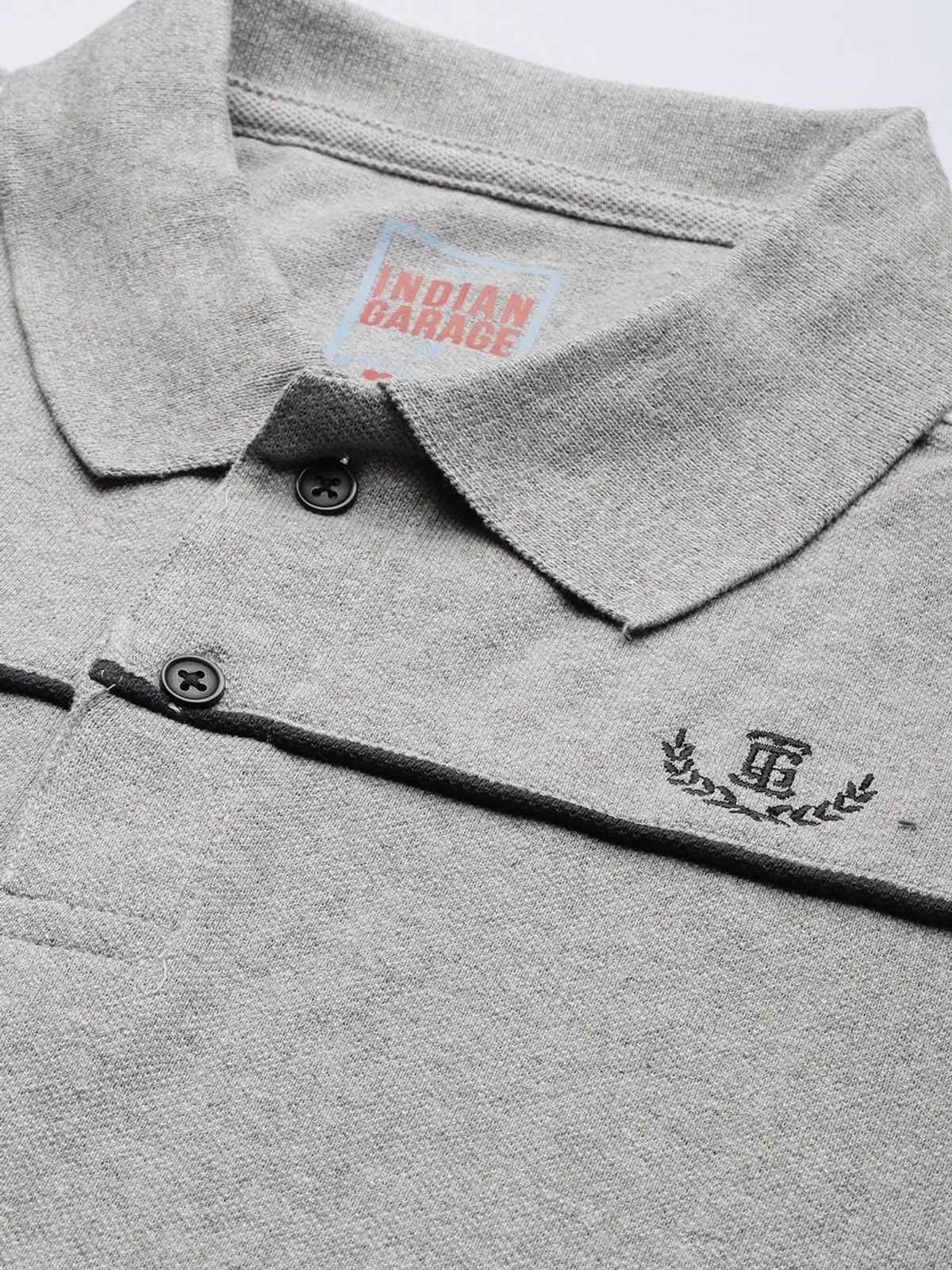 The Indian Garage Co Men's Slim Fit Solid Casual T-Shirt | Grey - S